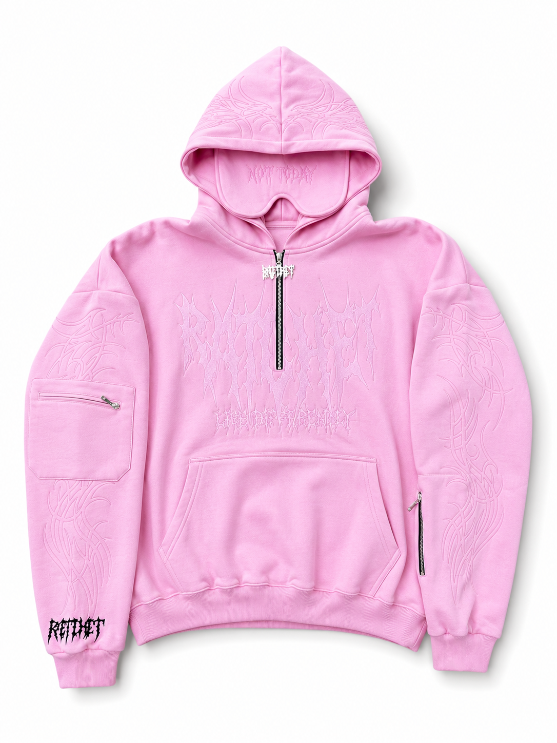Not Today Hoodie Pink (built in eye mask, 5 pockets, thumbholes, heavyweight)
