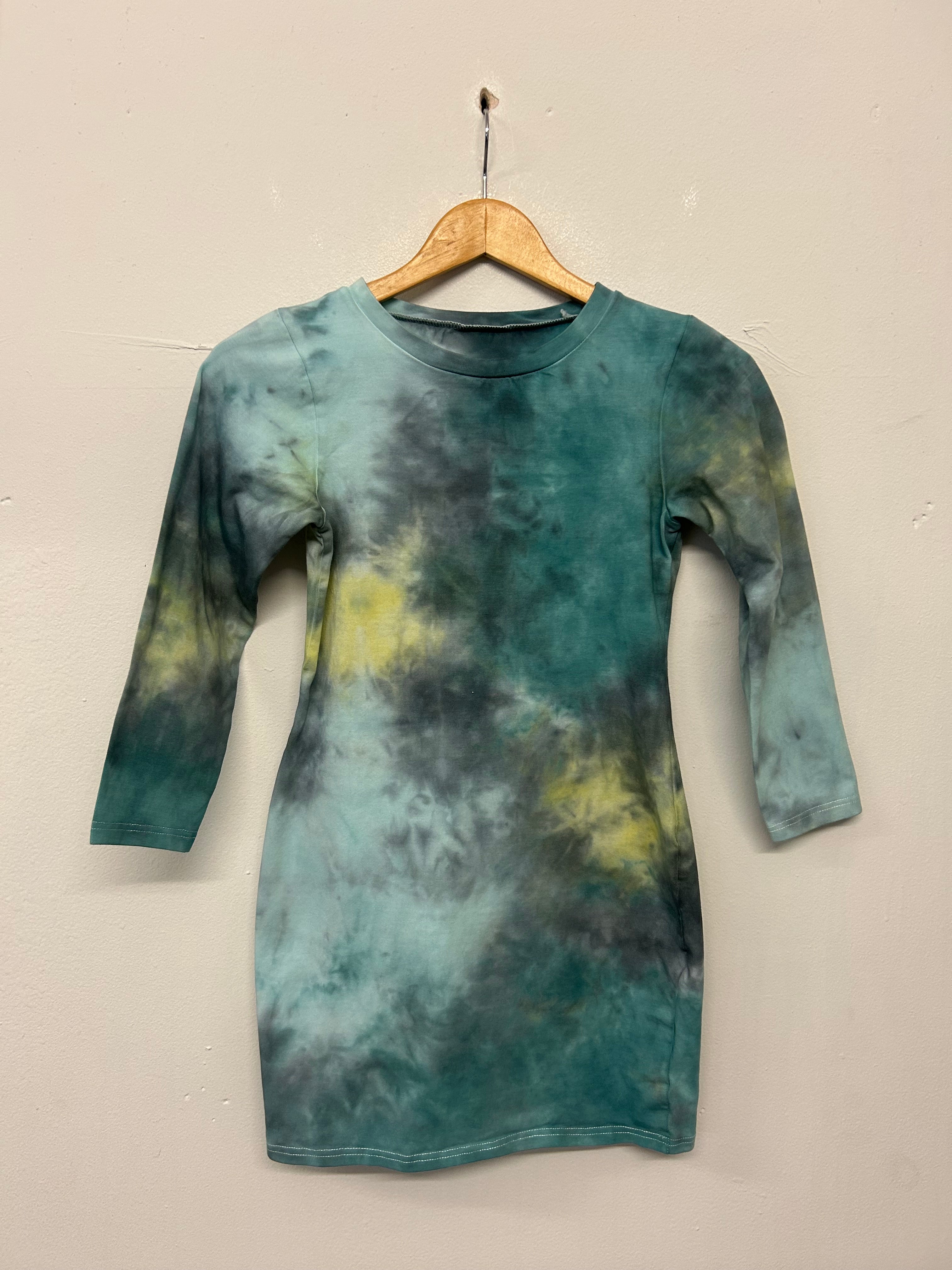 SALE  EMERALD YELLOW BABY BLUE TYE DYE DRESS