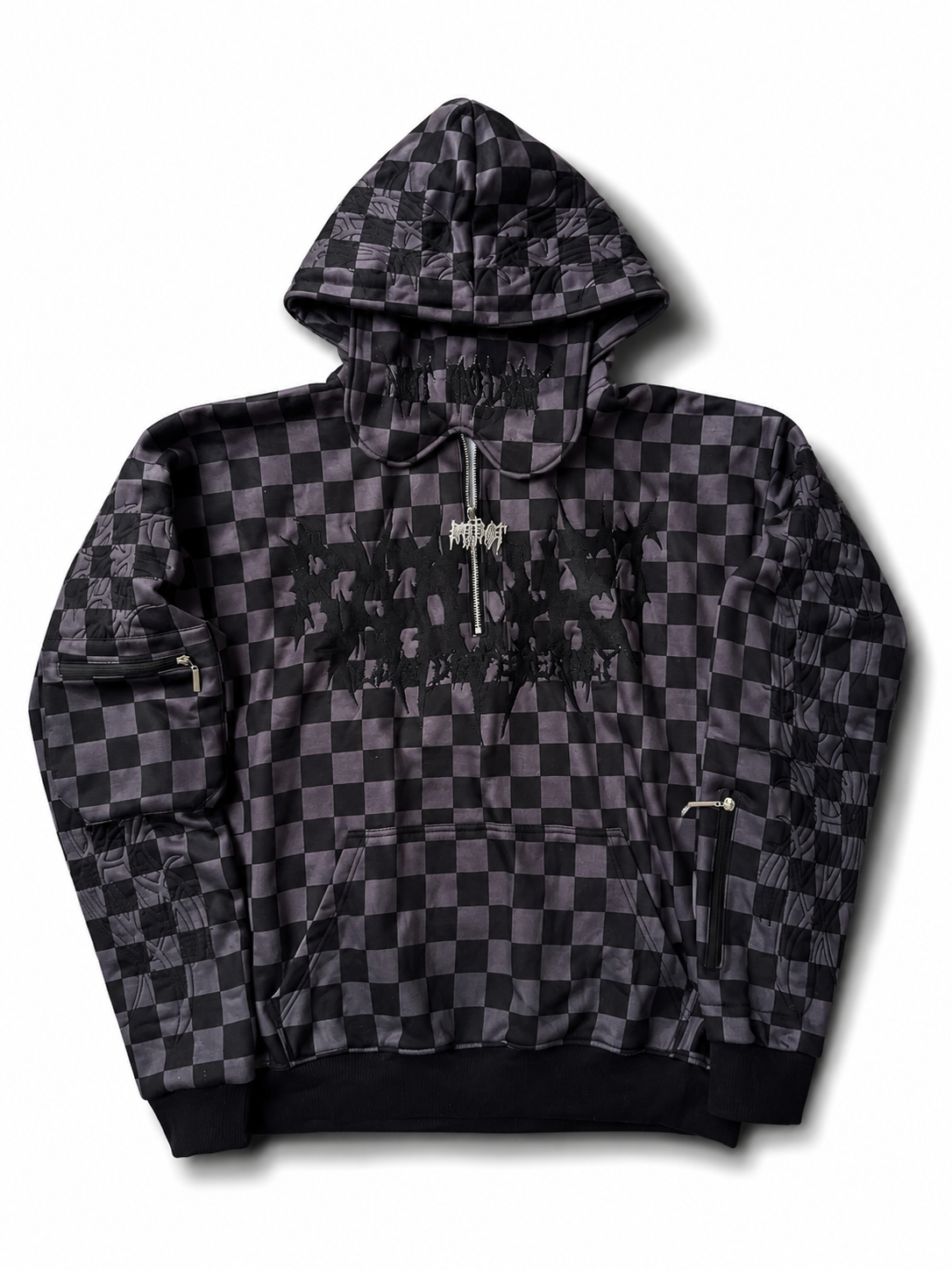 Not Today Hoodie Black & Grey Checker (built in eye mask, 5 pockets, thumbholes, heavyweight)