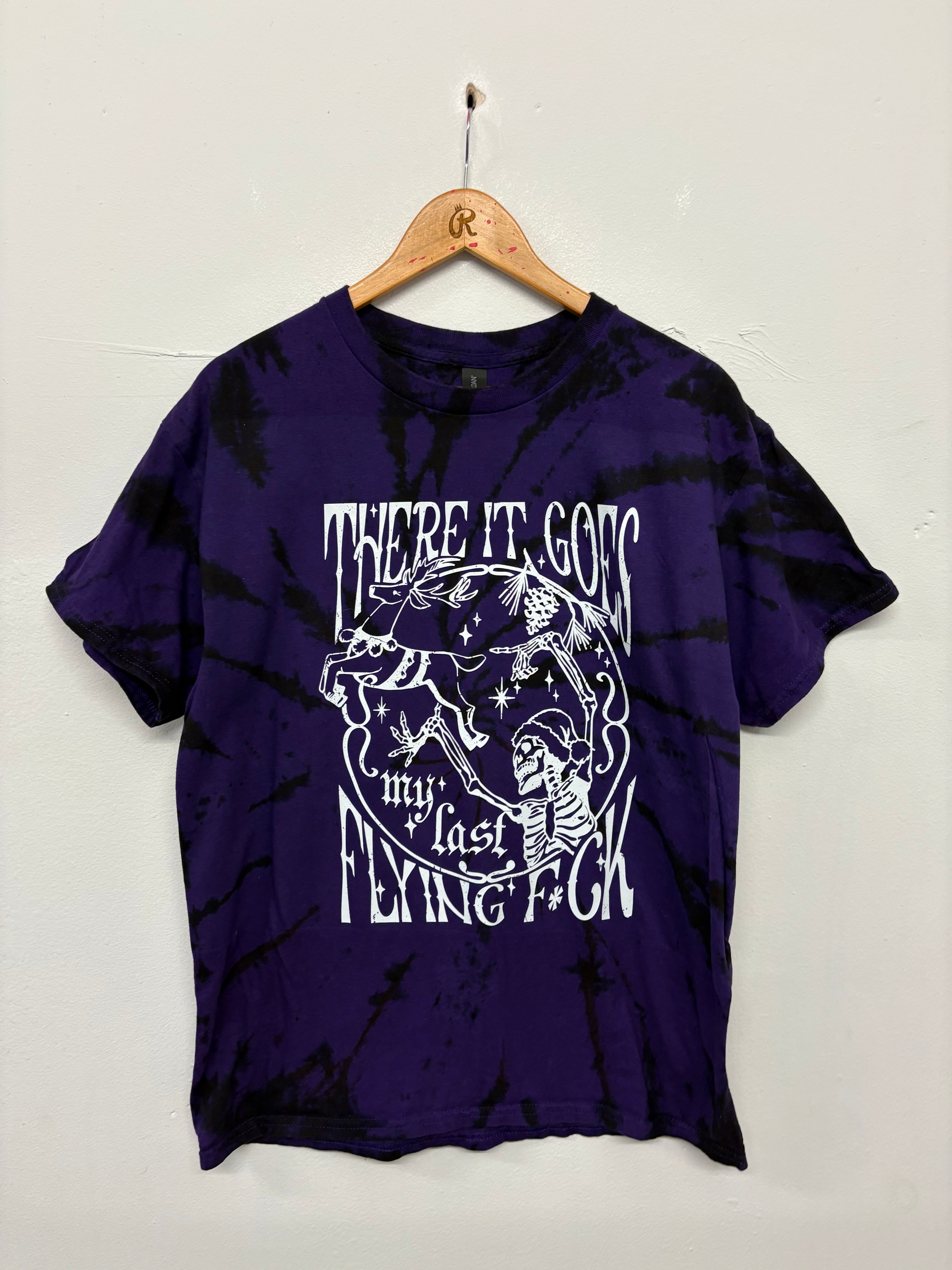 SALE TEE BLACK PURPLE TYE DYE FLYING FUCK LARGE