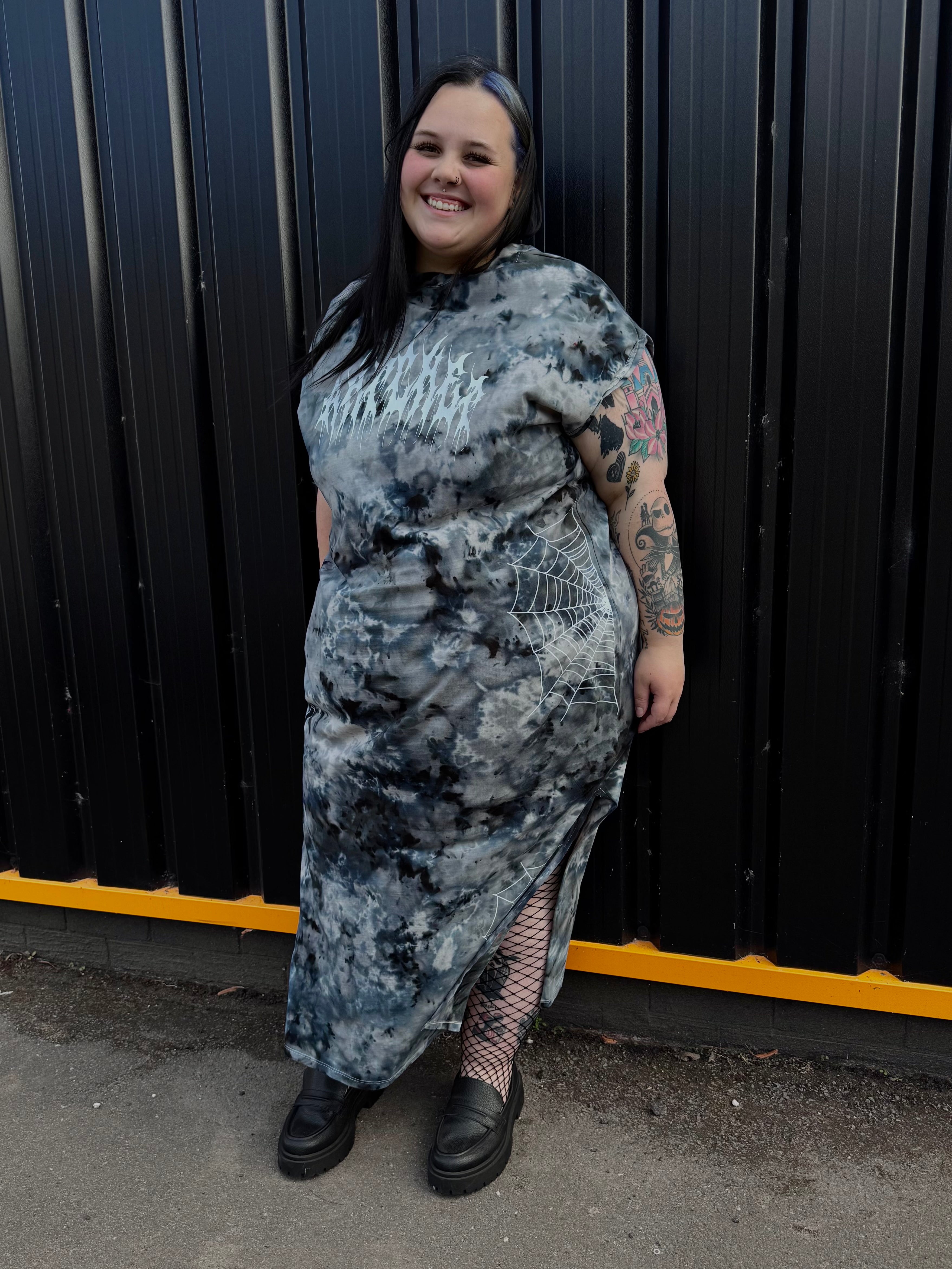 Tie Dye Long Cobweb T-shirt Dress