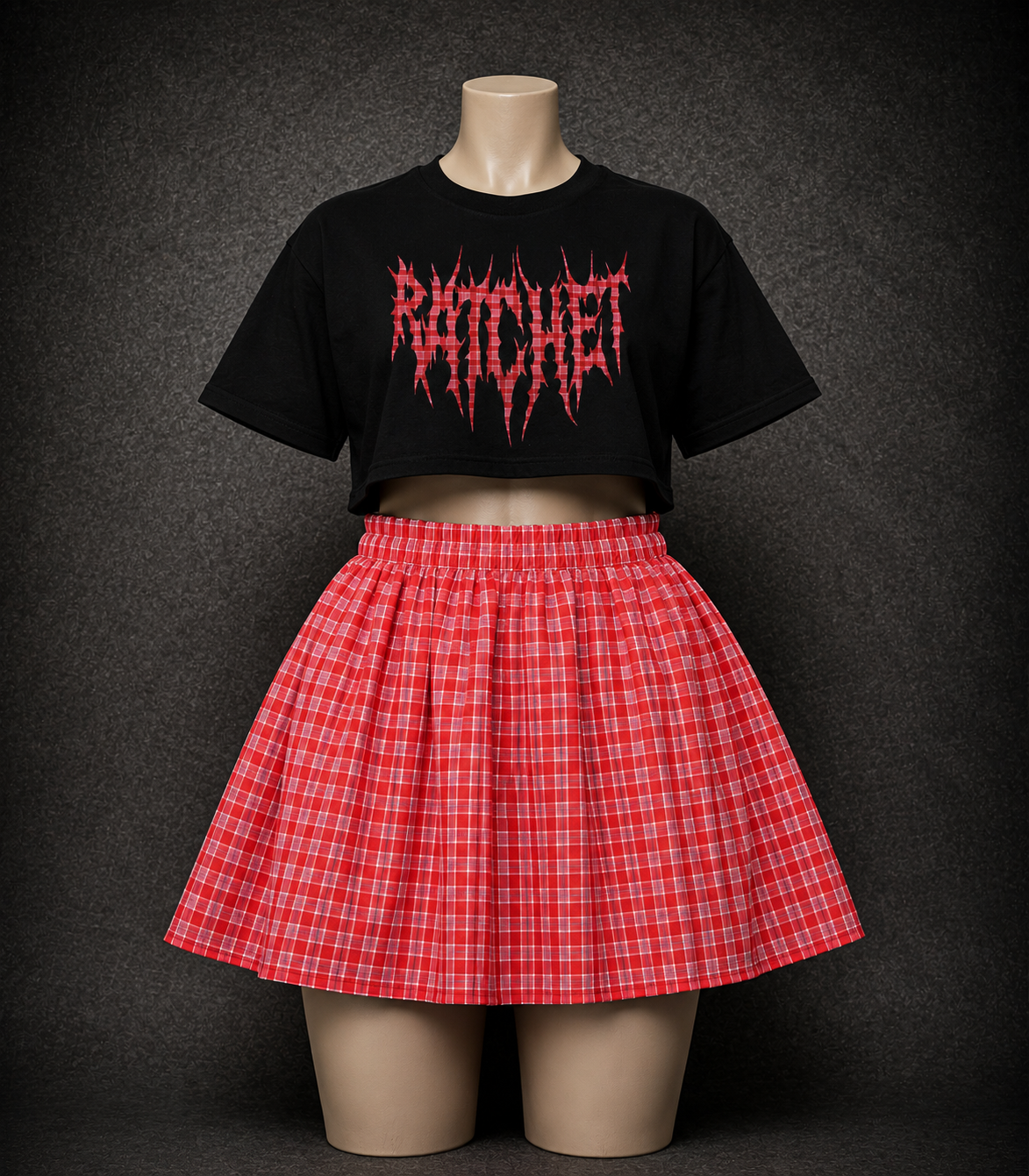 Pink & Red Checker Skirt & T