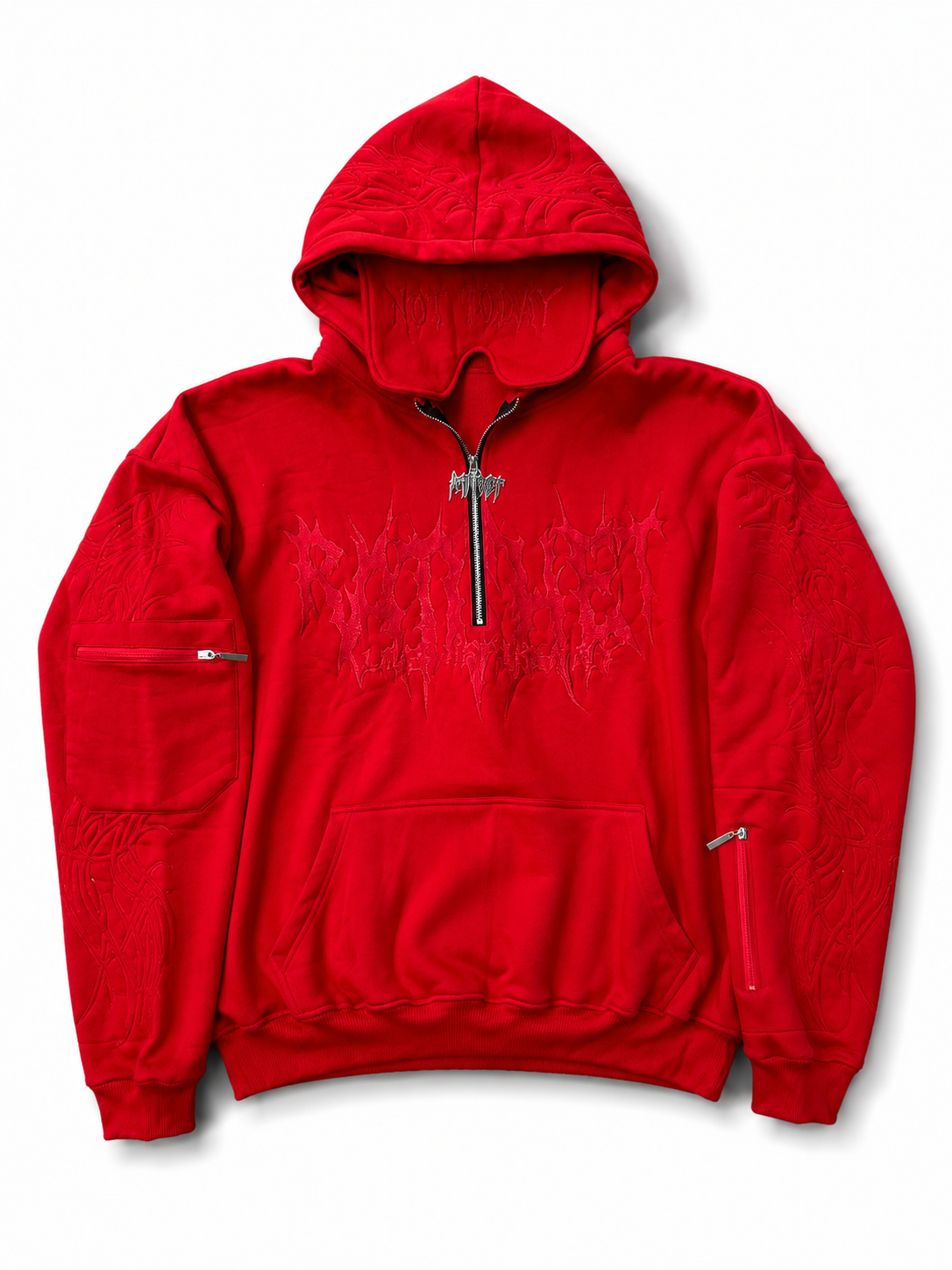 Not Today Hoodie Red (built in eye mask, 5 pockets, thumbholes, heavyweight)