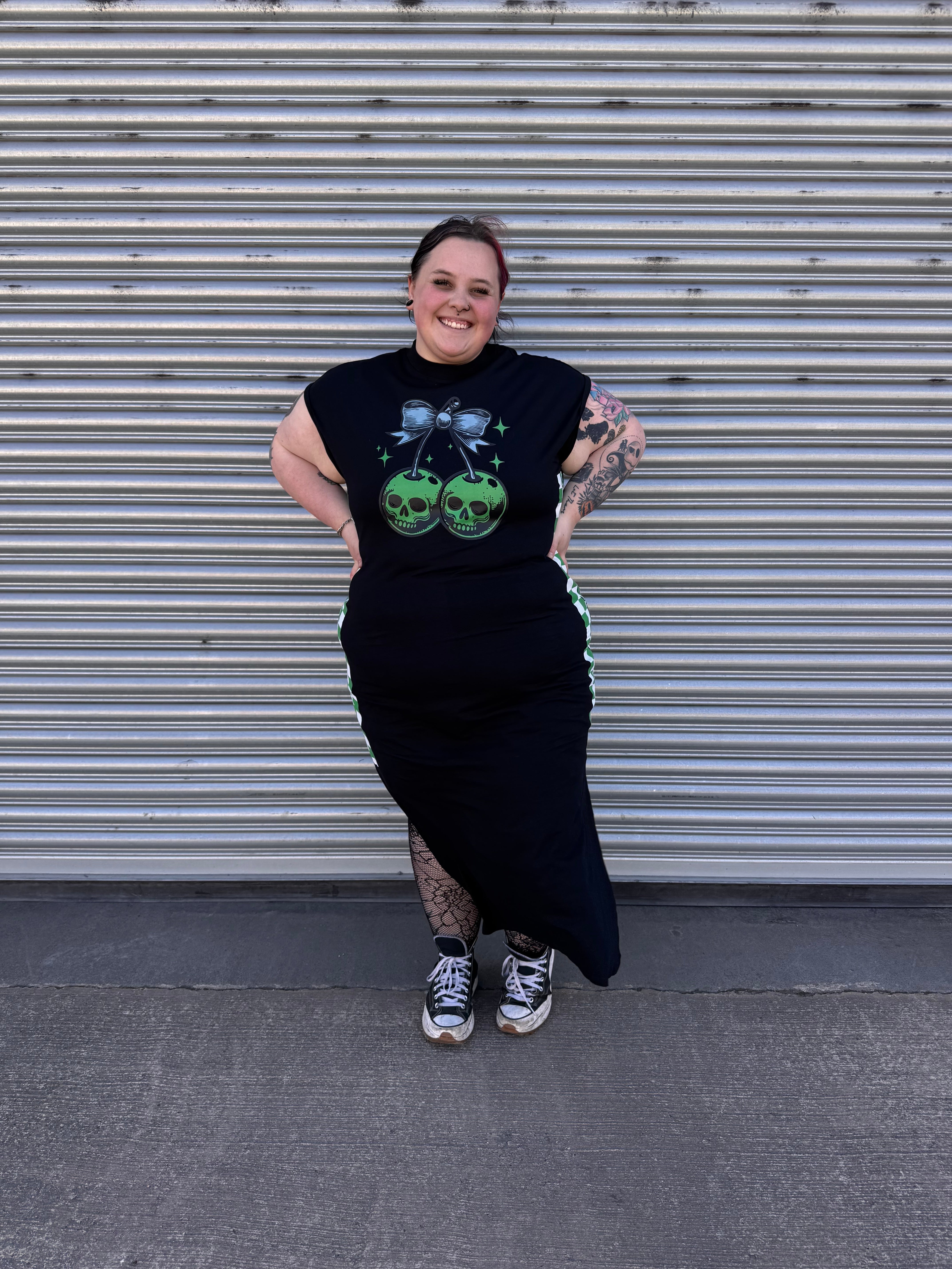 GREEN CHECK LONG T-SHIRT DRESS
