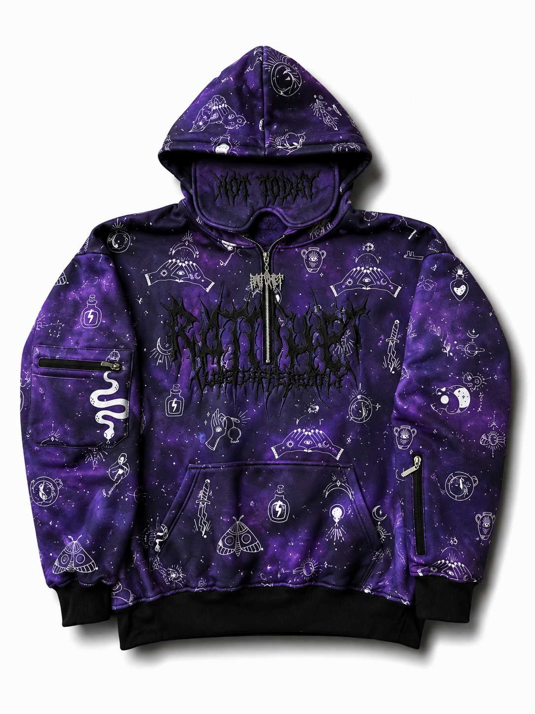 Not Today Hoodie celestial (built in eye mask, 5 pockets, thumbholes, heavyweight) pre order shipping end of September