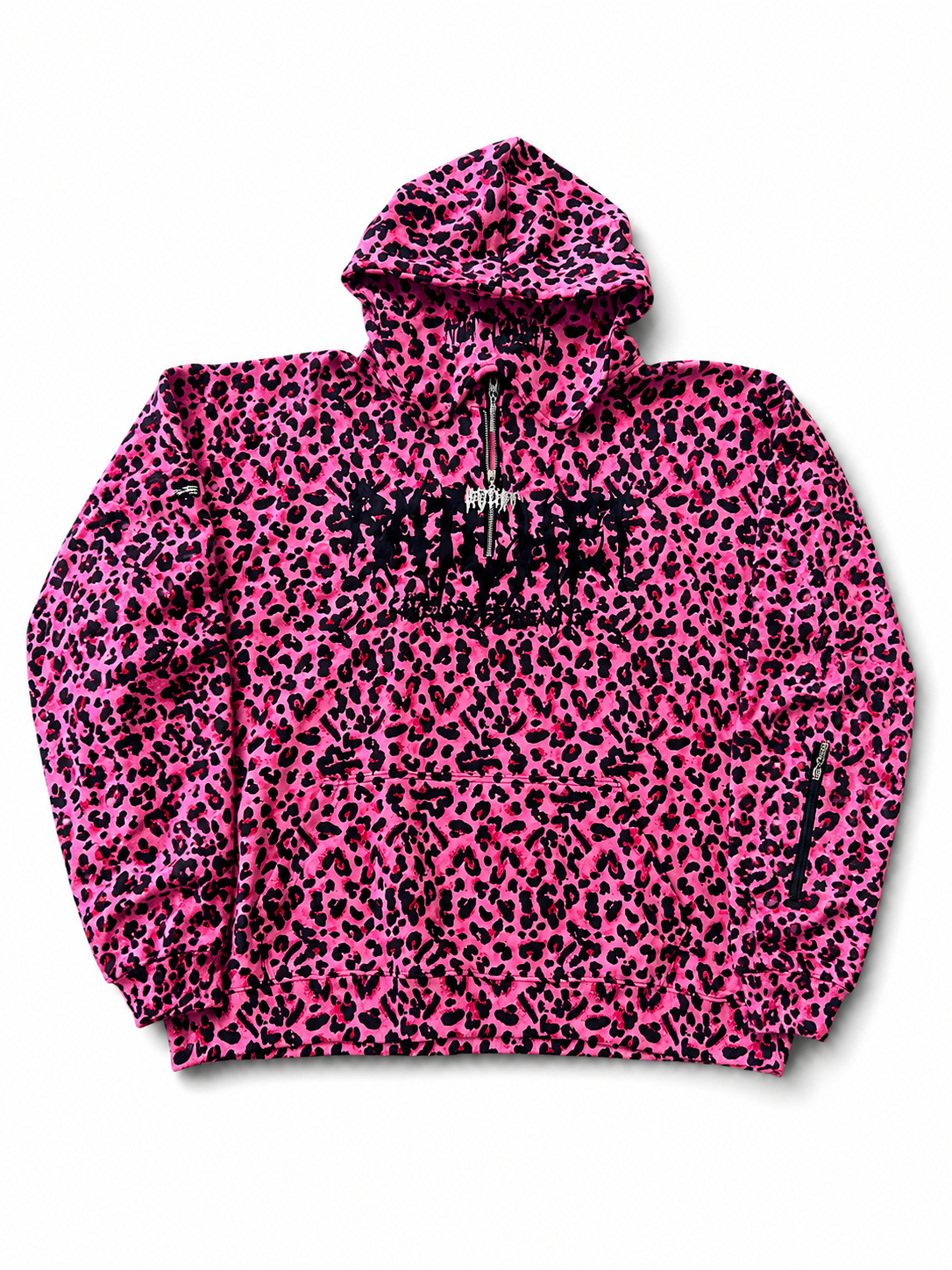 Not Today Hoodie Pink Leopard (built in eye mask, 5 pockets, thumbholes, heavyweight)