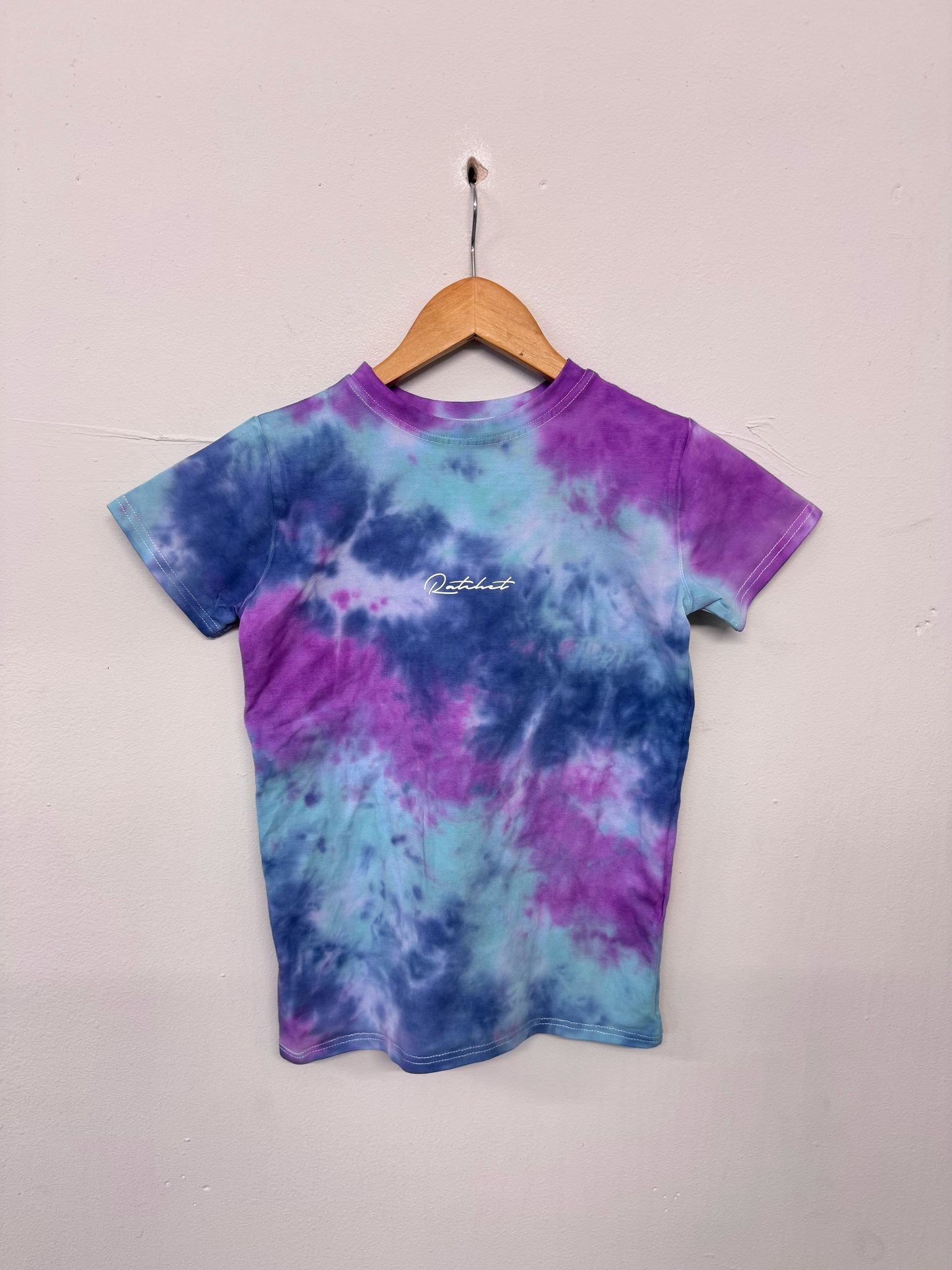 SALE KIDS NAVY/PURPLE/AQUA TYE DYE TEE DRESS