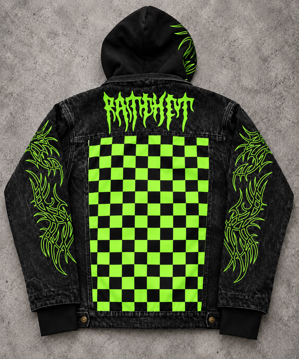 Black & Green Checkerboard Denim Jacket (pre order shipped before halloween)