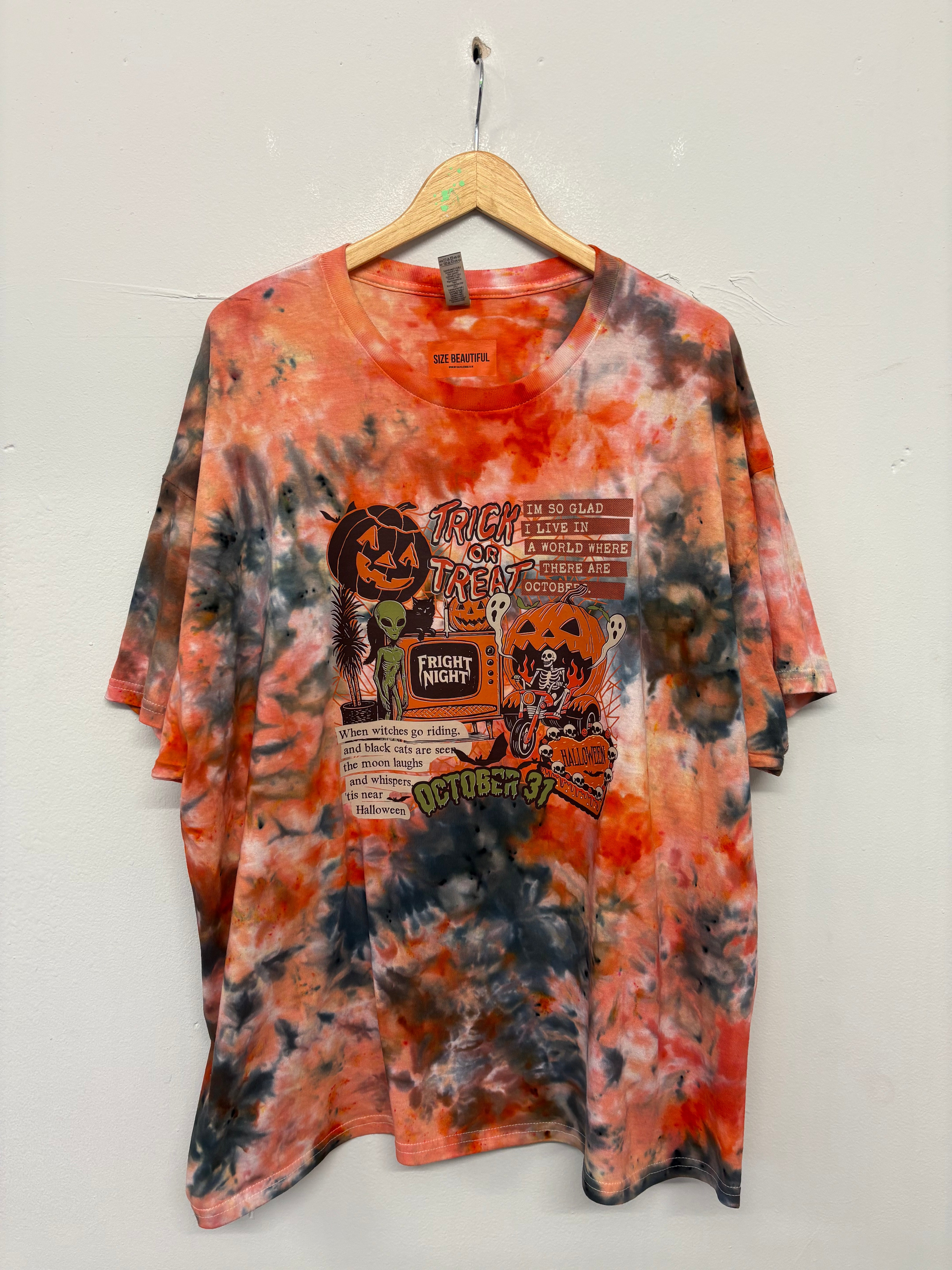 SALE TEE ICE DYE ORANGE/BLACK TRICK OR TREAT 3XL