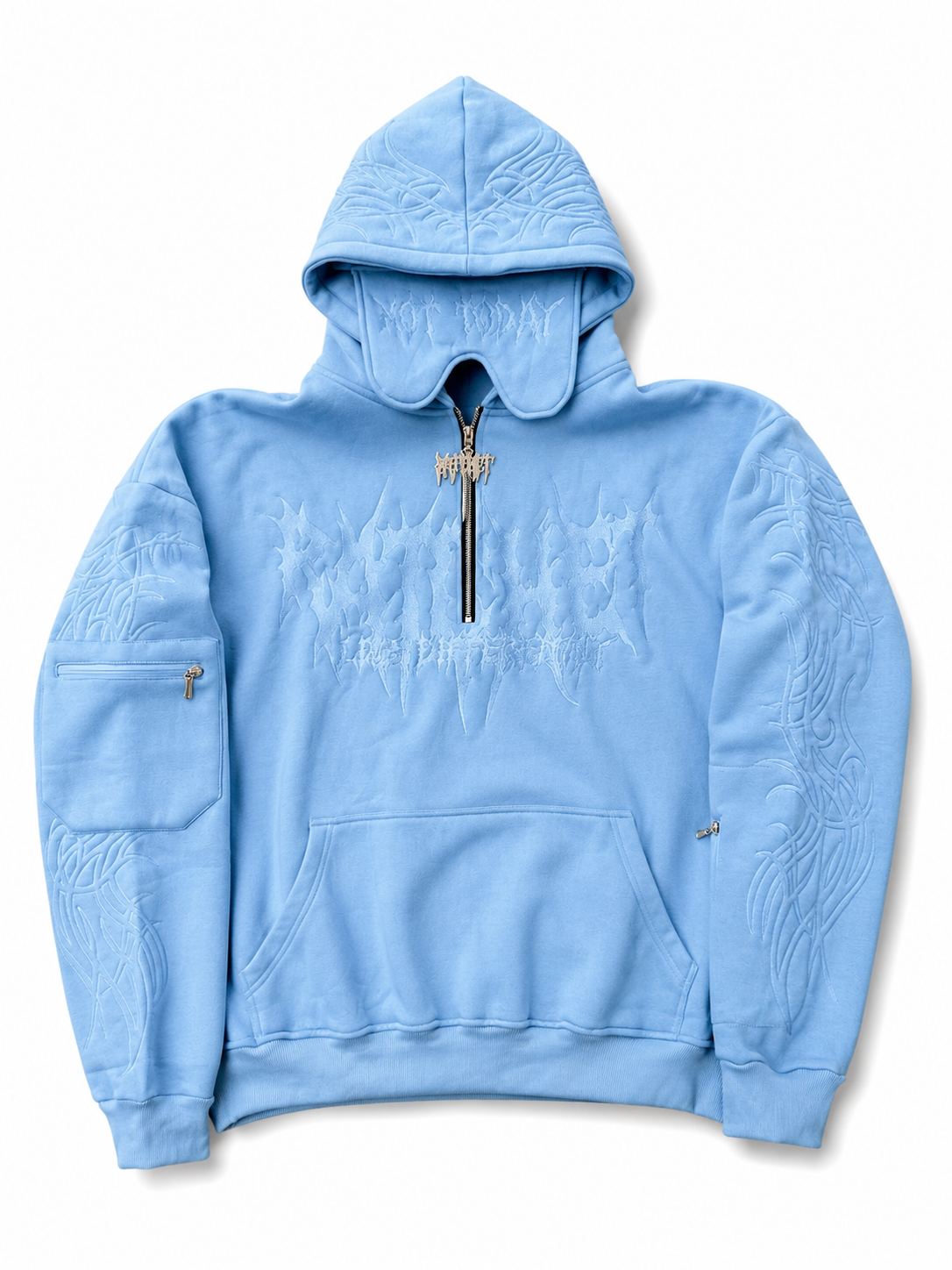Not Today Hoodie Sky (built in eye mask, 5 pockets, thumbholes, heavyweight)