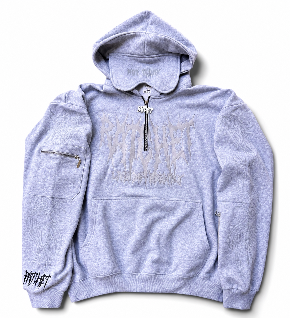 Not Today Hoodie Grey (built in eye mask, 5 pockets, thumbholes, heavyweight)