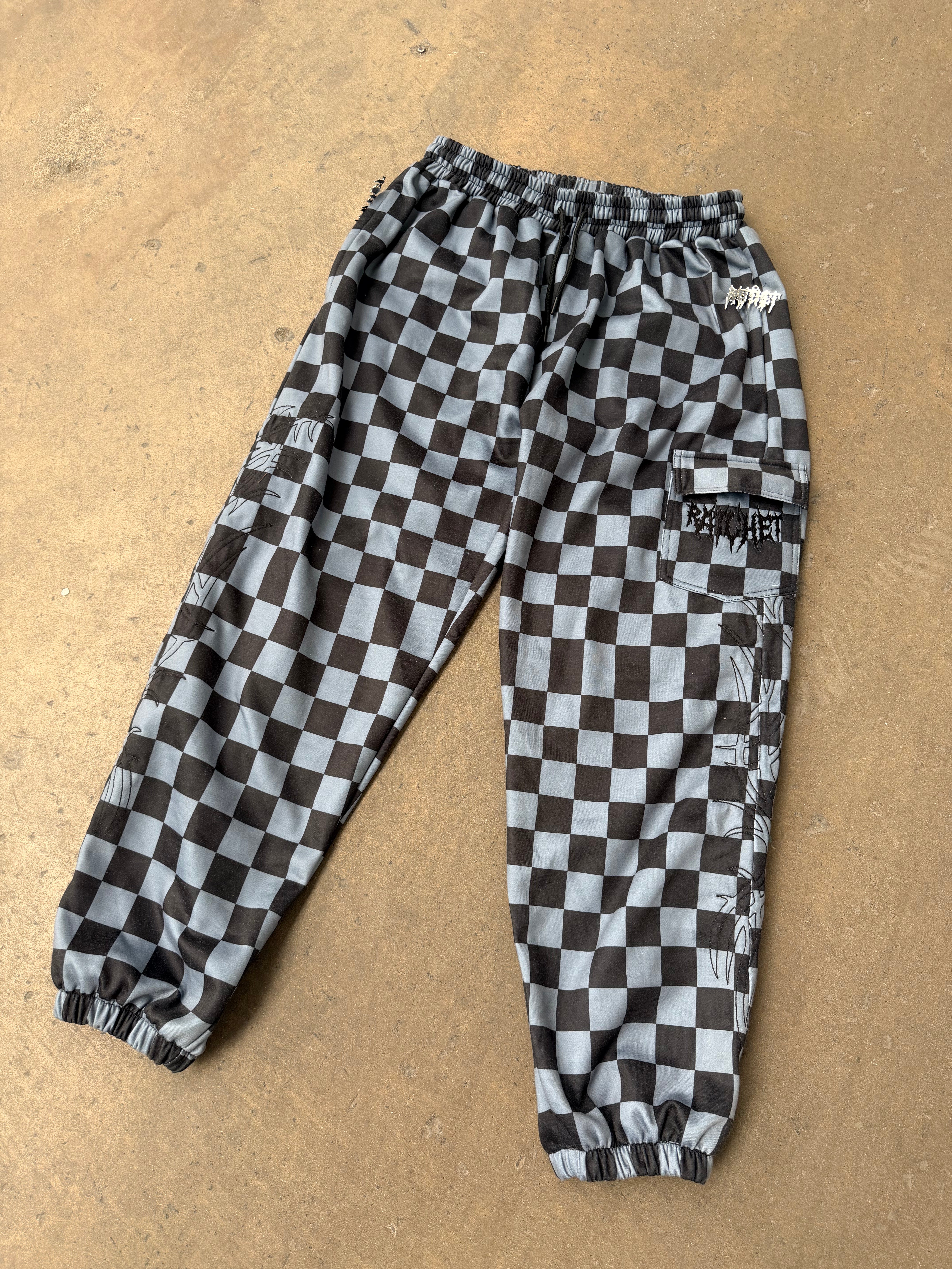 Black And Grey Checker Joggers Pre Order (Shipped End Of August)