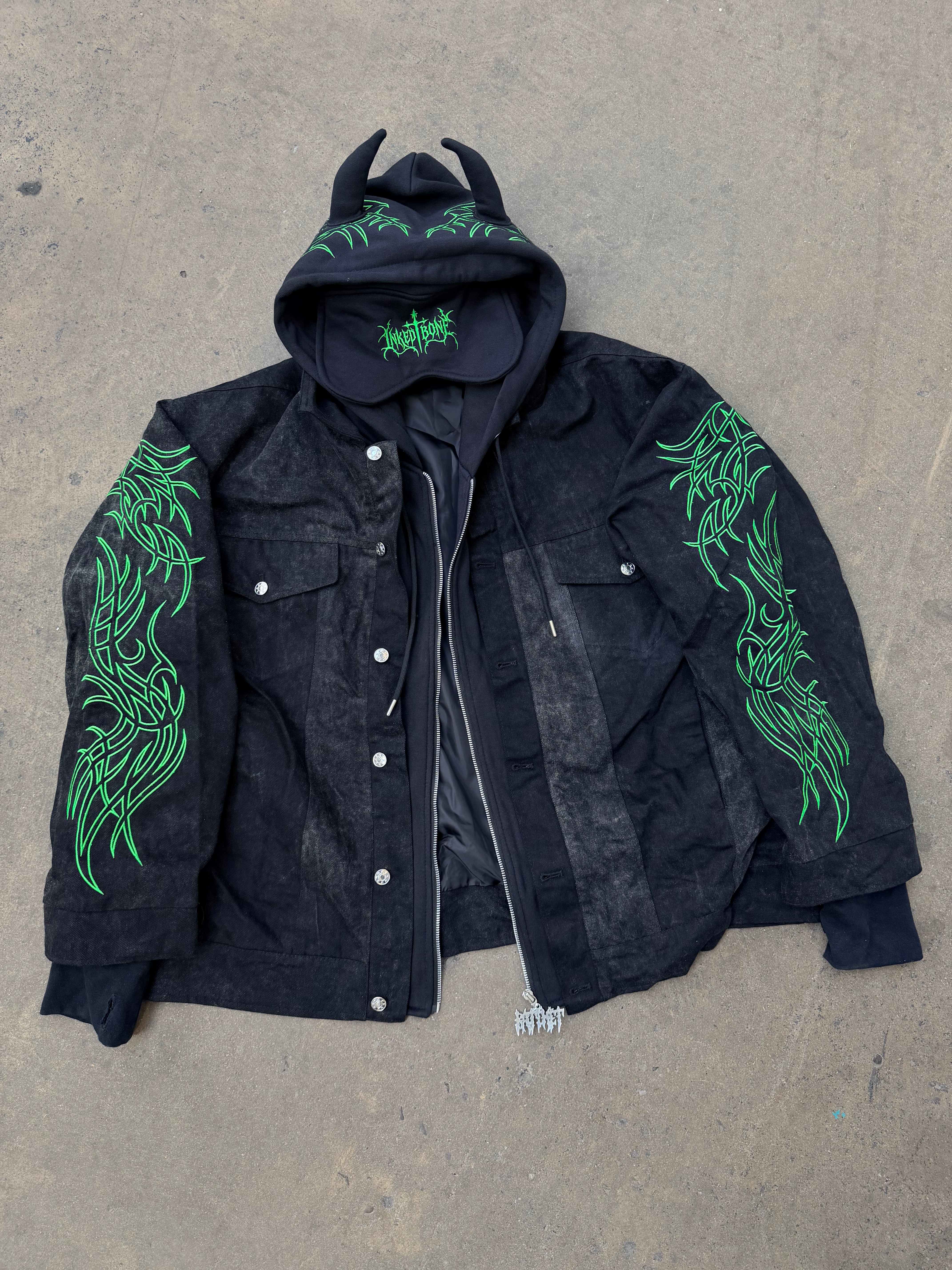 INKED BONE DOUBLE LAYER DENIM JACKET ACID WASH (shipped end of November)