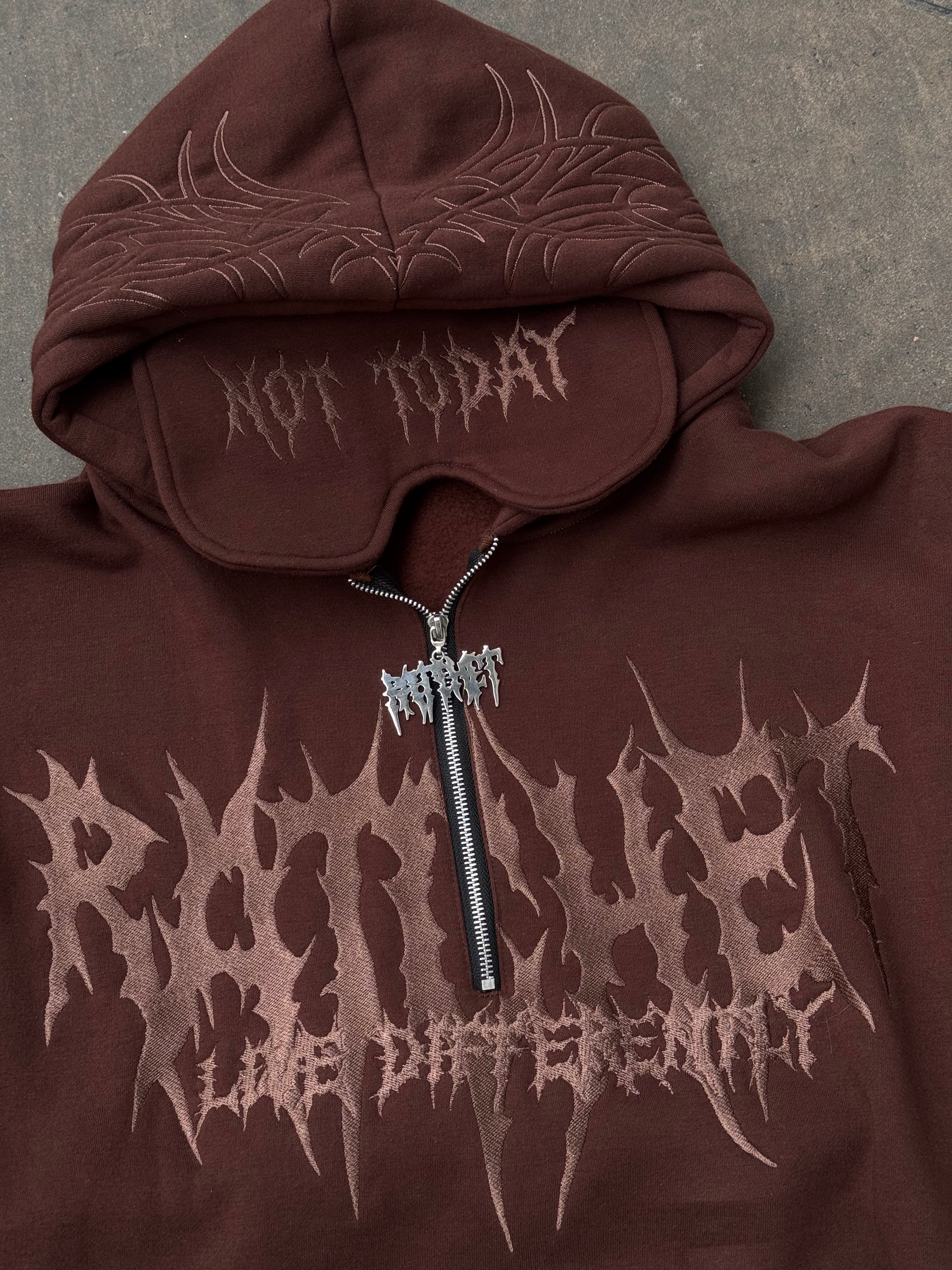 Not Today Hoodie Chocolate (built in eye mask, 5 pockets, thumbholes, heavyweight)