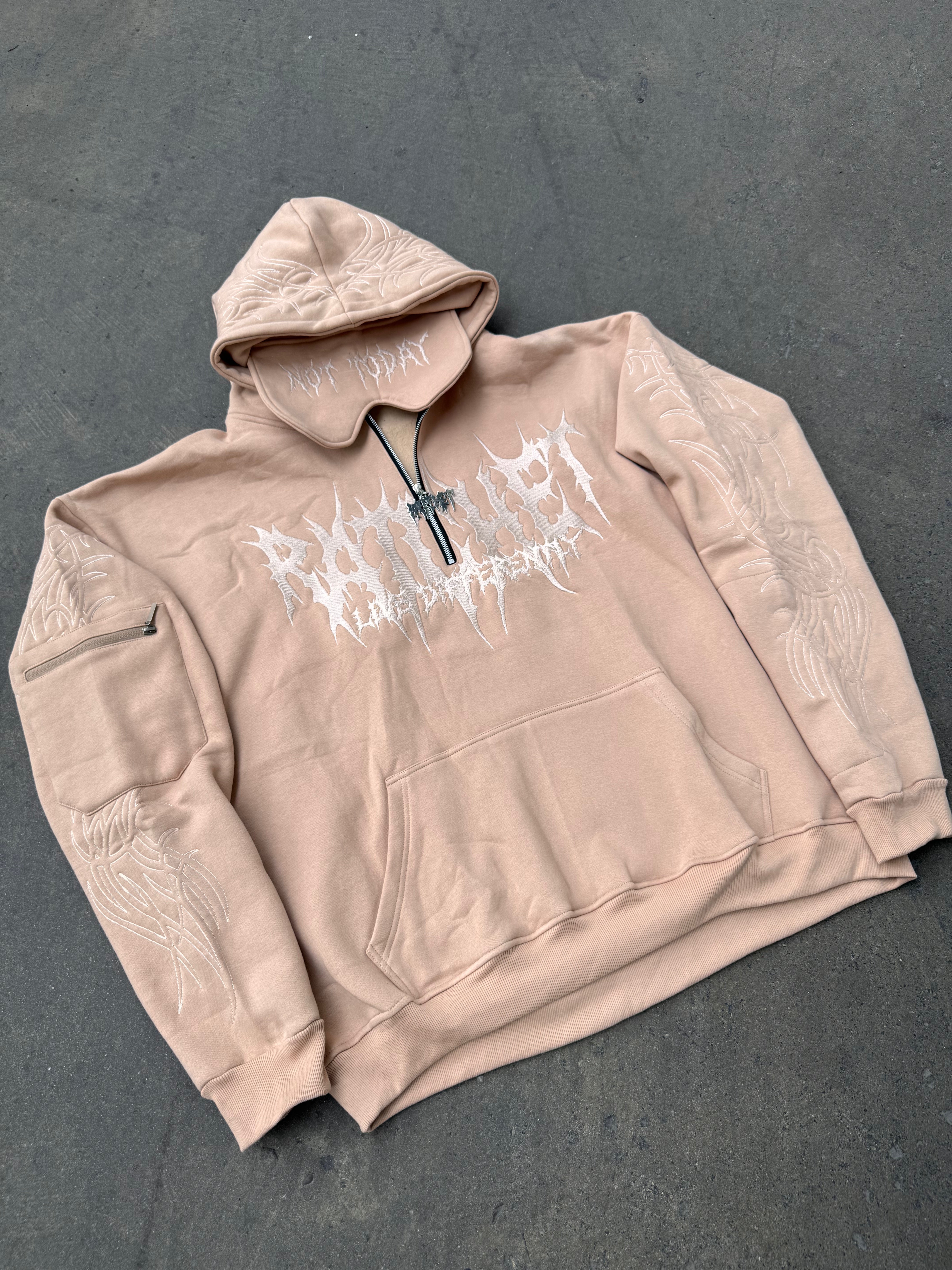 Not Today Hoodie Sand (built in eye mask, 5 pockets, thumbholes, heavyweight)
