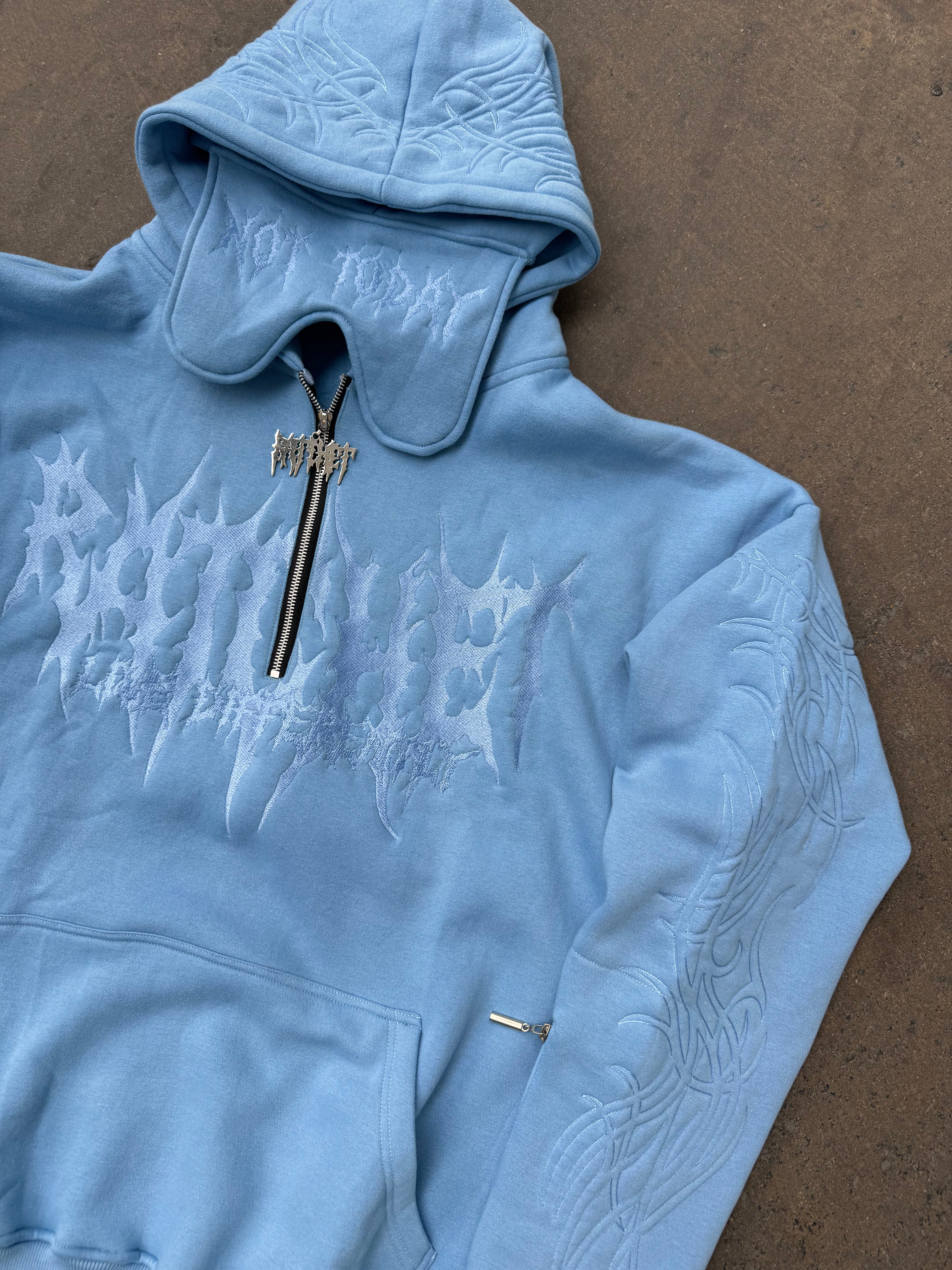 Not Today Hoodie Blue (built in eye mask, 5 pockets, thumbholes, heavyweight)