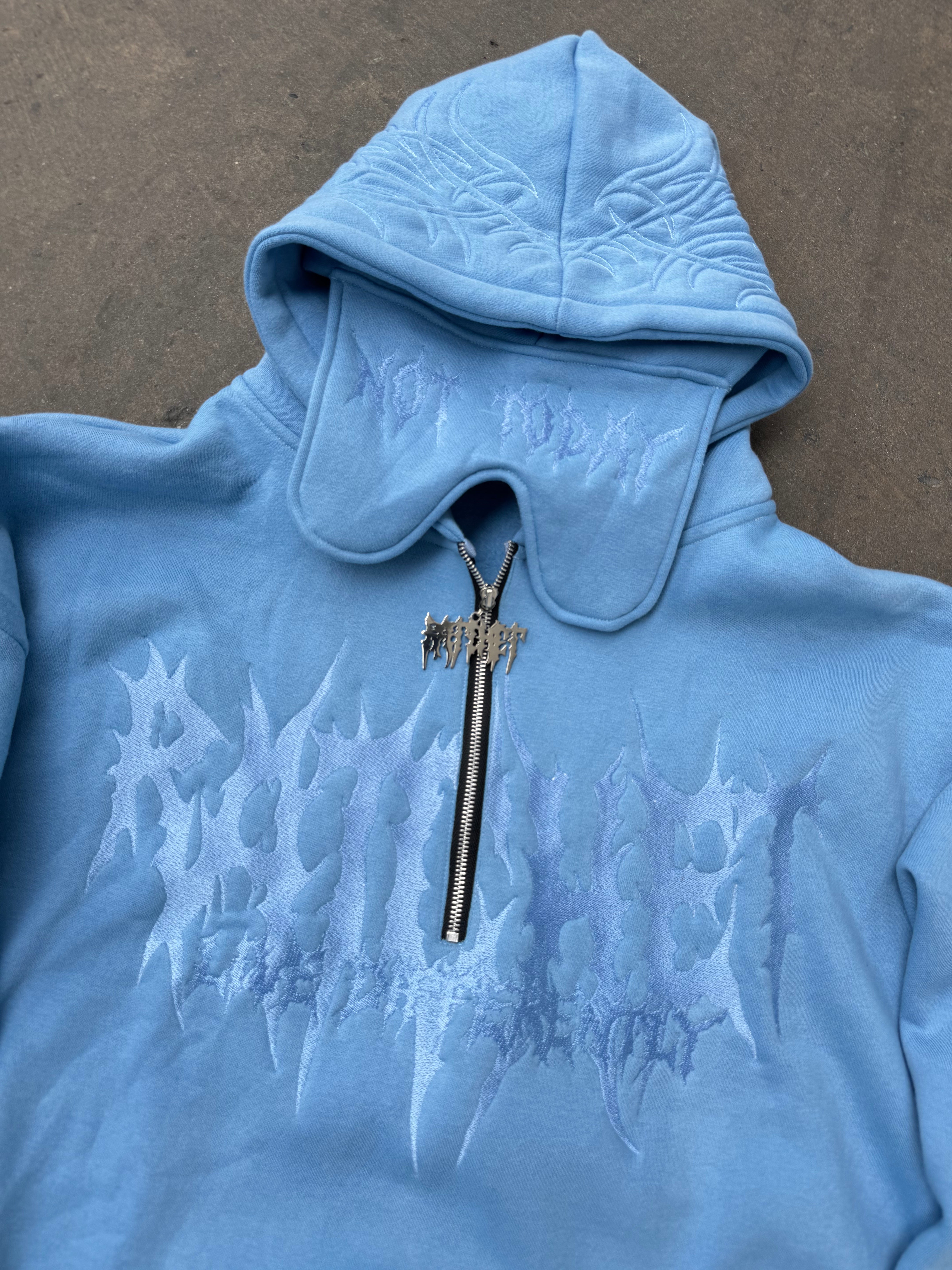 Not Today Hoodie Blue (built in eye mask, 5 pockets, thumbholes, heavyweight)