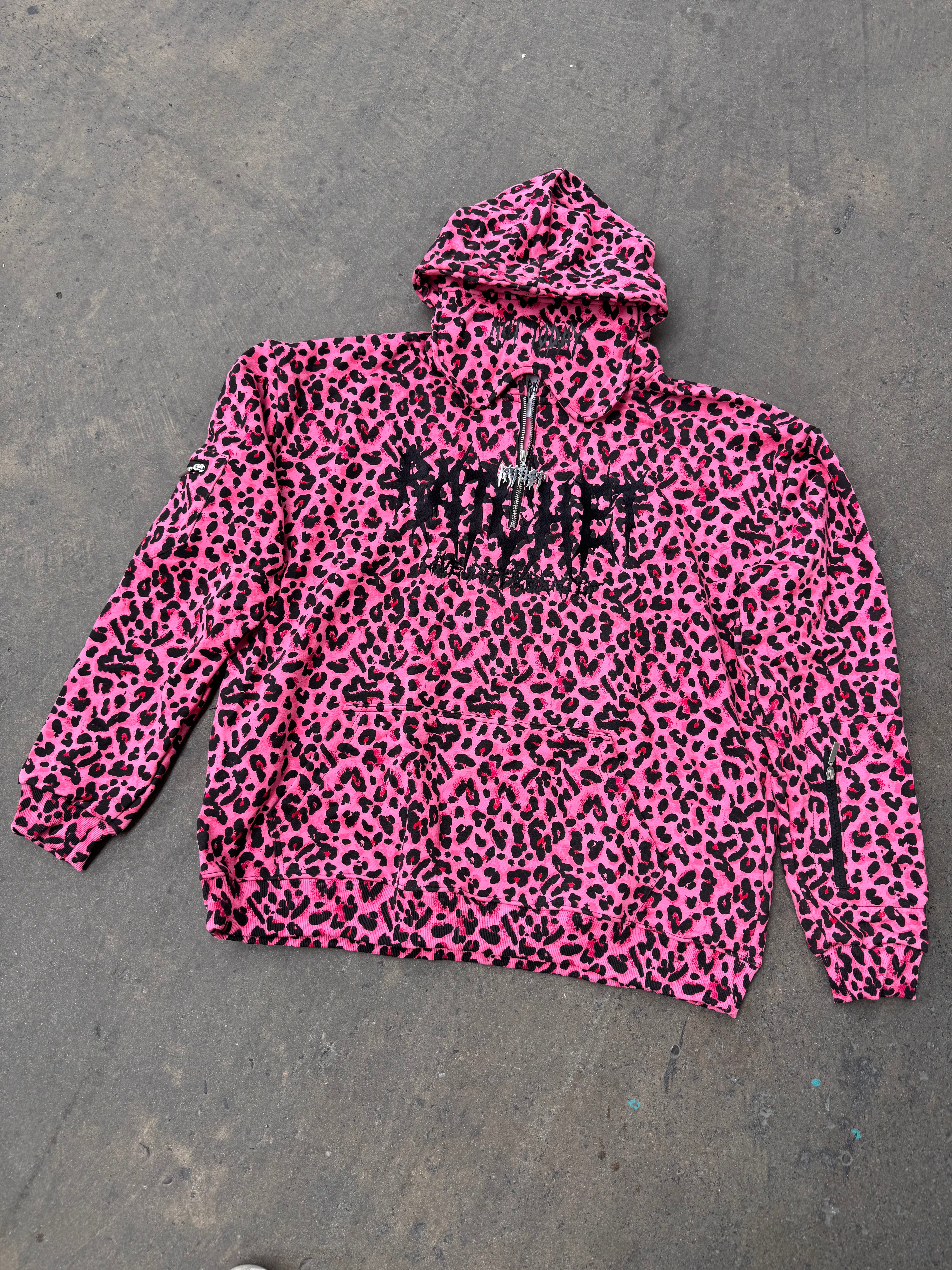Not Today Hoodie Pink Leopard (built in eye mask, 5 pockets, thumbholes, heavyweight)