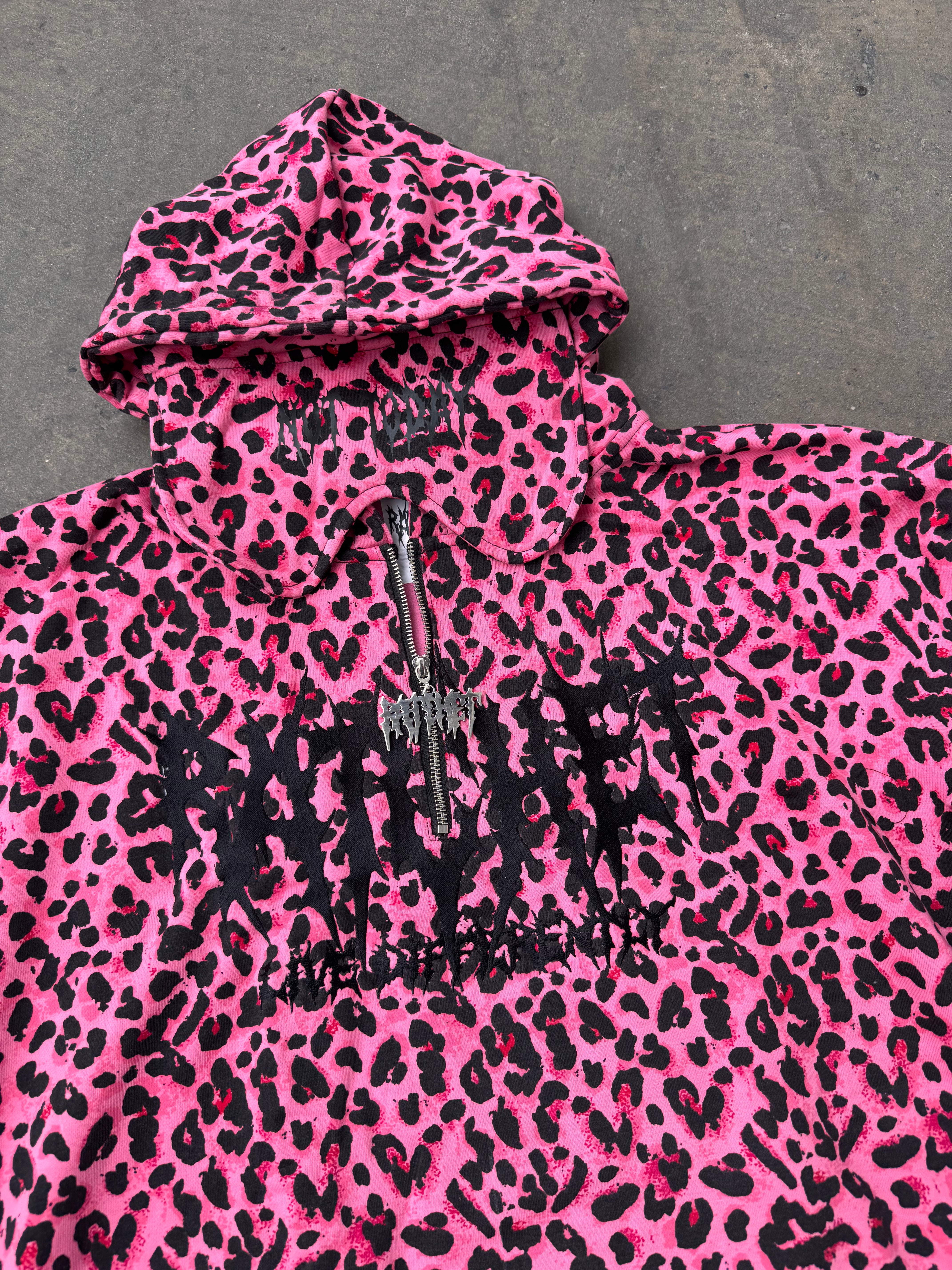 Not Today Hoodie Pink Leopard (built in eye mask, 5 pockets, thumbholes, heavyweight)