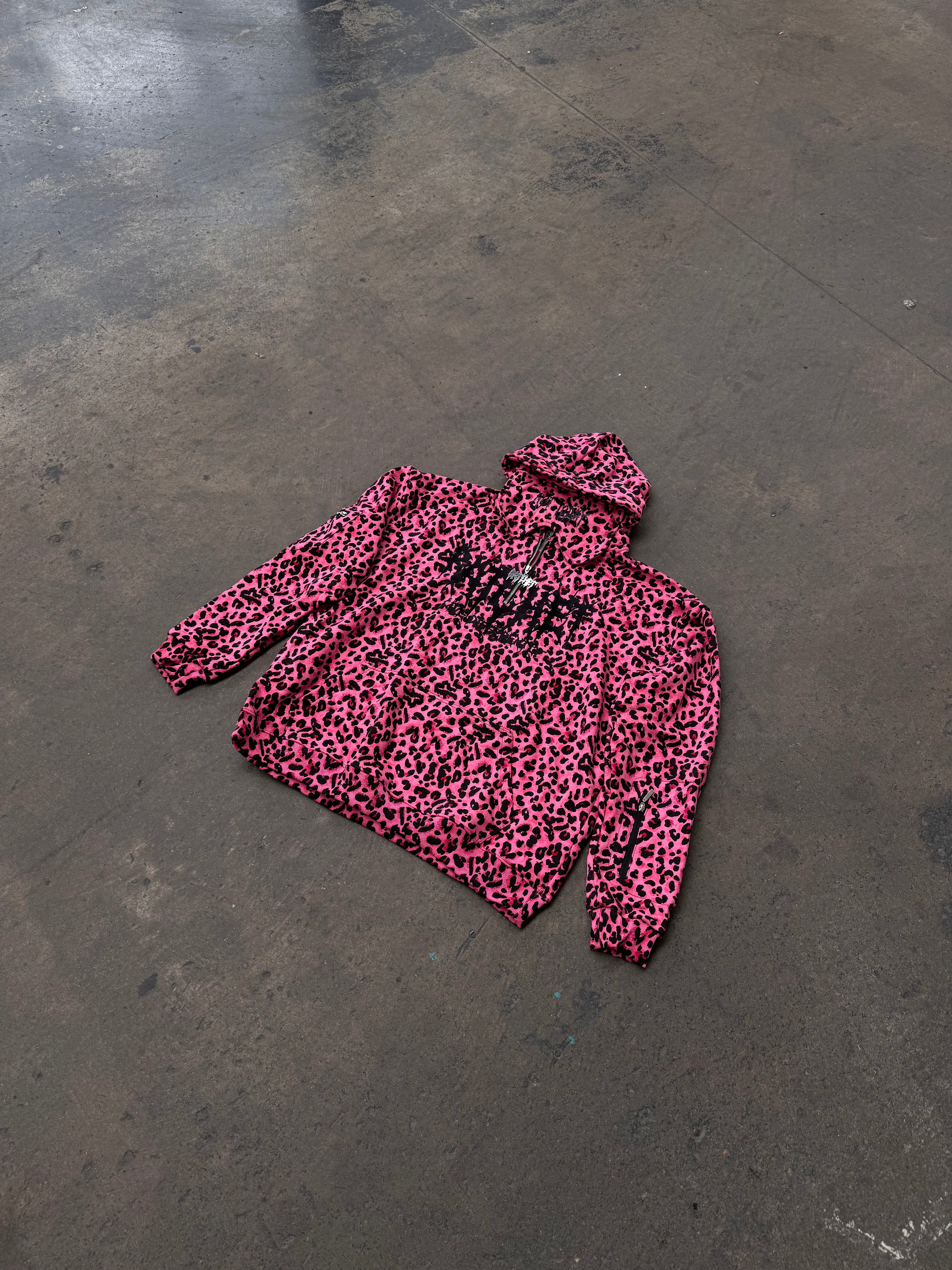 Not Today Hoodie Pink Leopard (built in eye mask, 5 pockets, thumbholes, heavyweight)