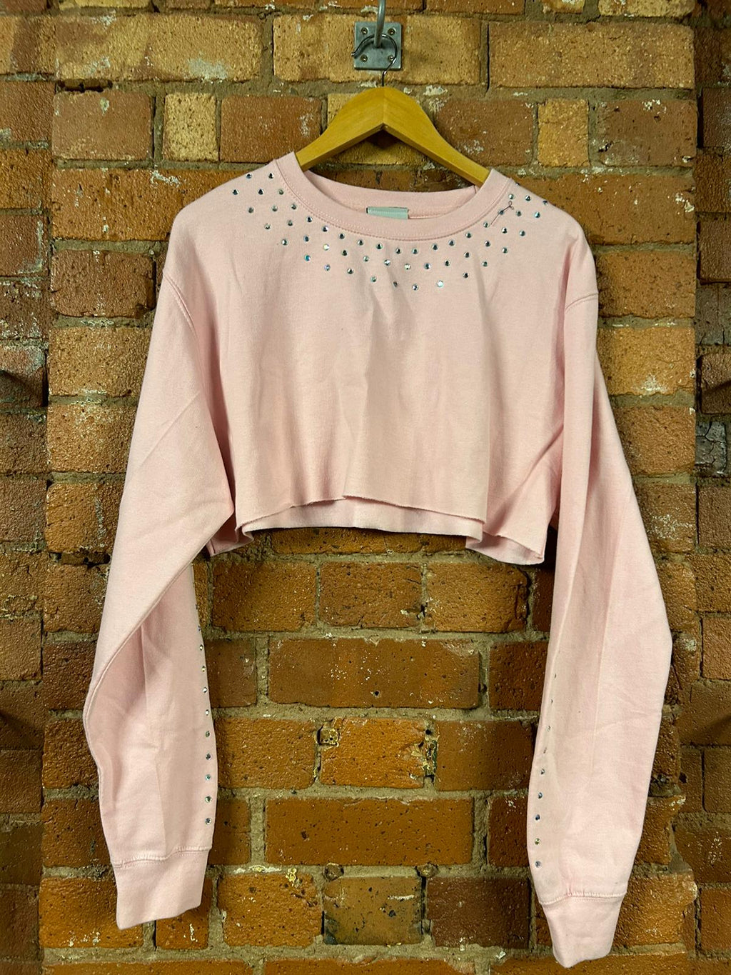 SALE Adult Large Baby Pink Jewel Neck & Sleeve Cropped Sweatshirt