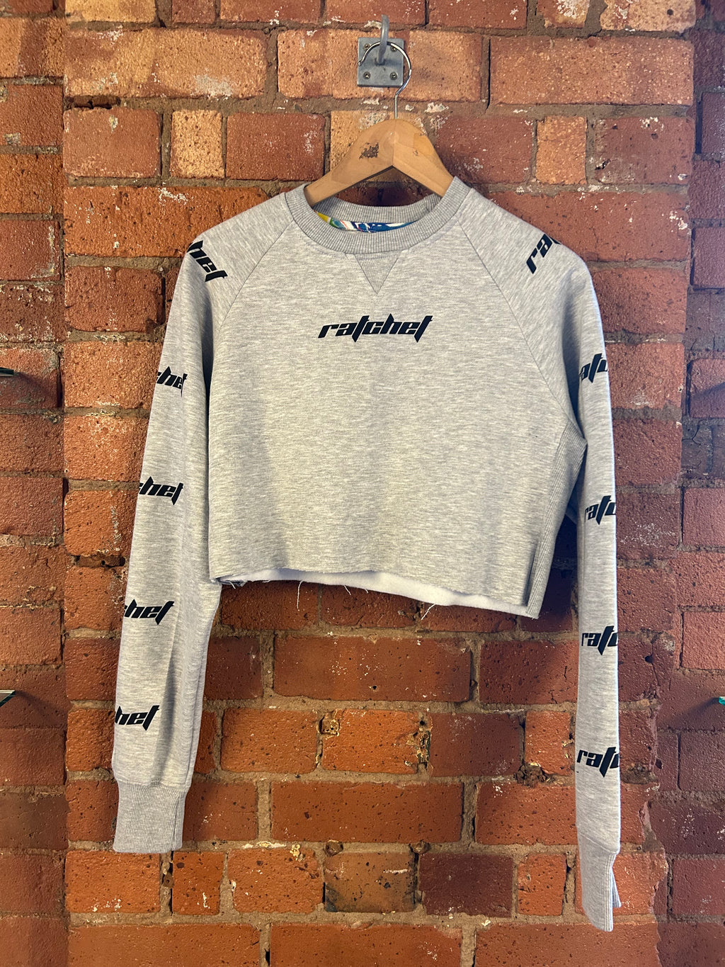 SALE Adult Small Grey Racer Repeat Cropped Sweatshirt