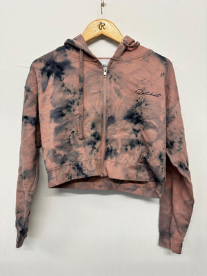 Adult Small Peach & Black Ice Dye Cropped Jacket