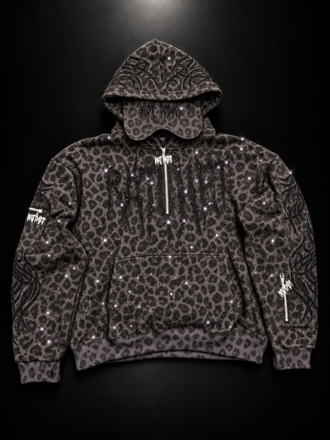 LIMITED EDITION RHINESTONE MIDNIGHT LEOPARD HOOD (Shipped End Of NOVEMBER)