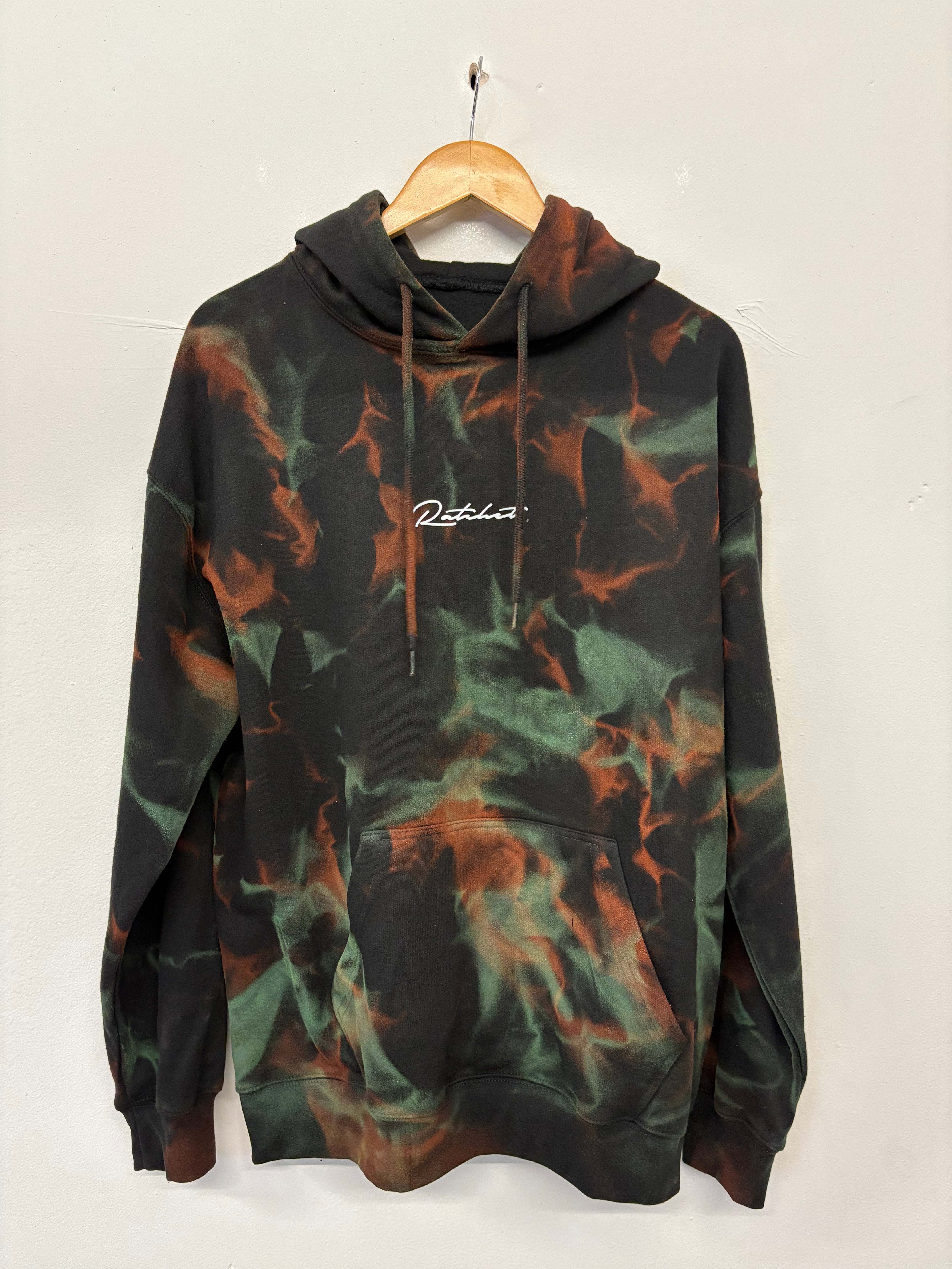 SALE HOOD BLACK/ORANGE/GREEN TYE DYE LARGE