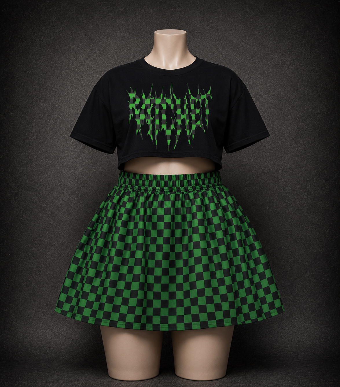 Green & Black Checker Skirt & T
