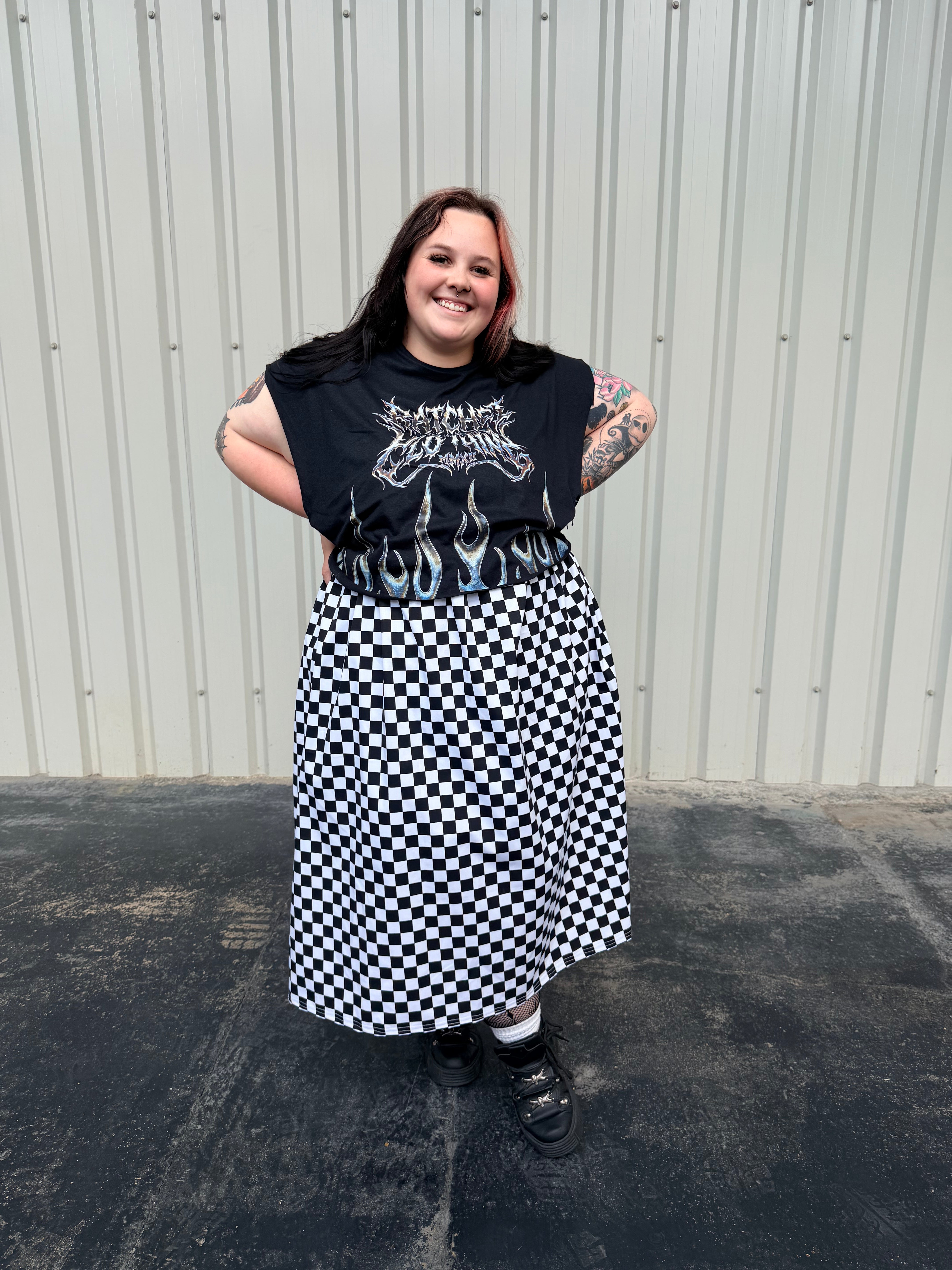 Black And White Checker LONG Skirt & T