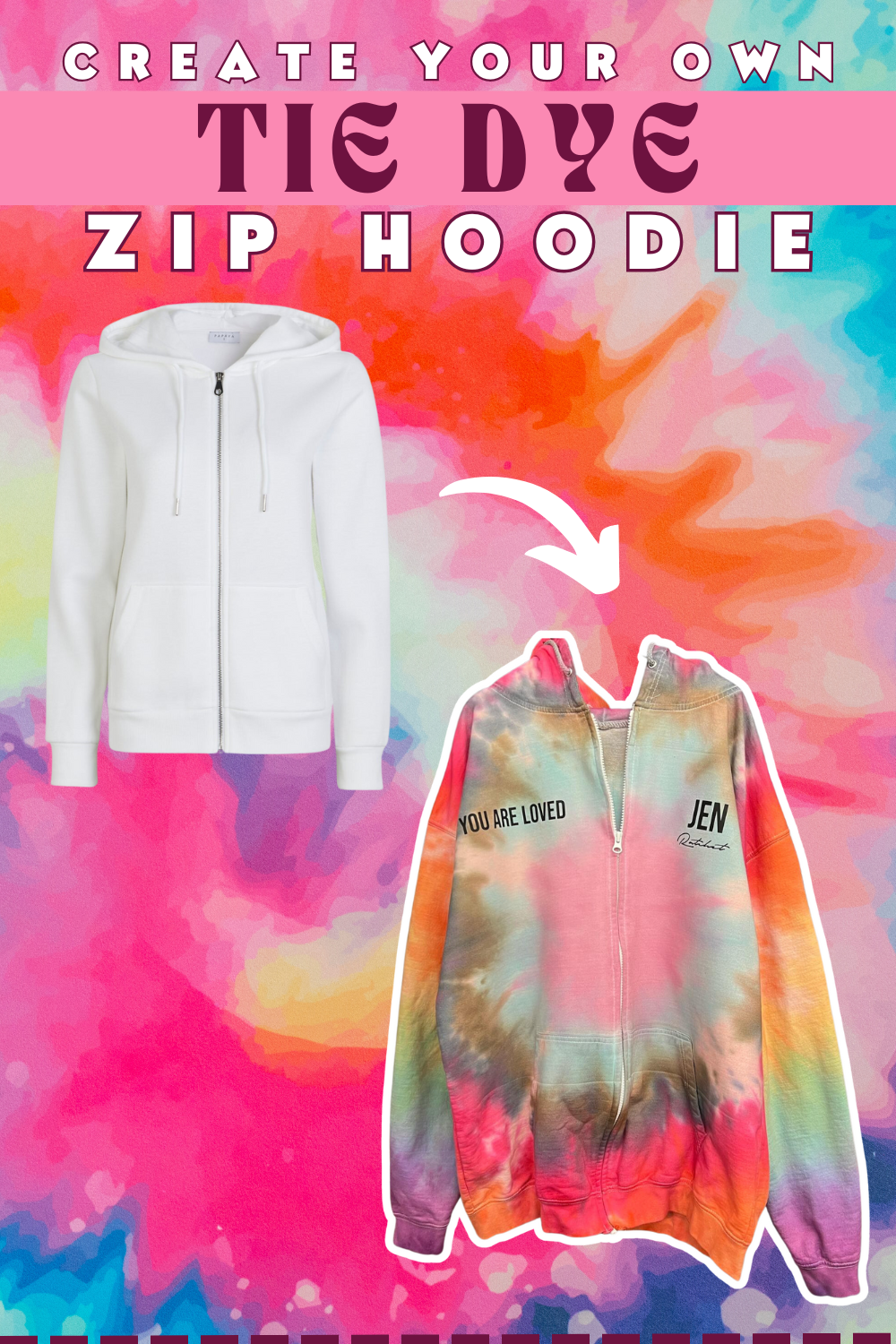 CREATE YOUR OWN TIEDYE ZIP HOODIE