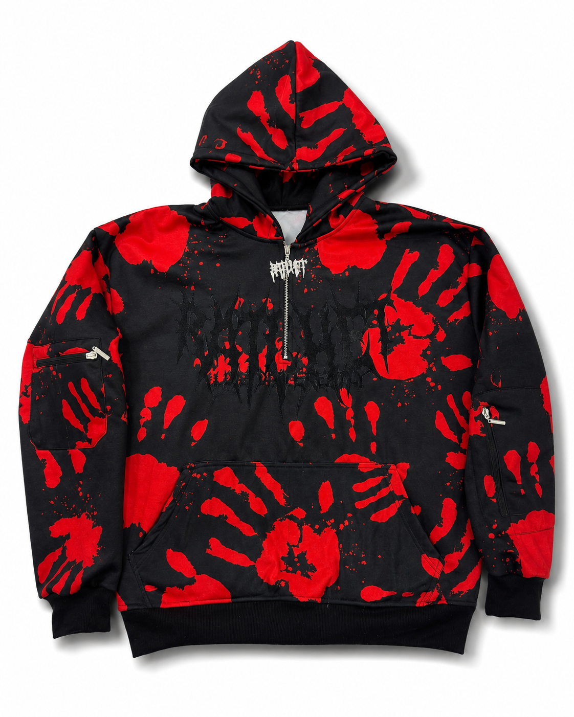 Not Today Hoodie Bloody Hands (built in eye mask, 5 pockets, thumbholes, heavyweight)