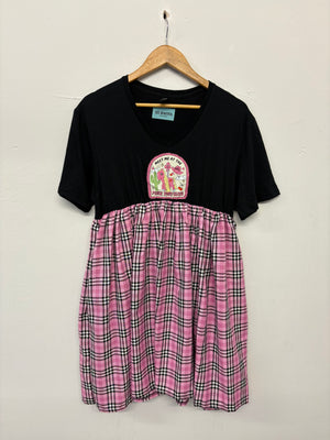 SALE V NECK SMOCK DRESS MEDIUM  BLACK PINK CHECK PINK PONY