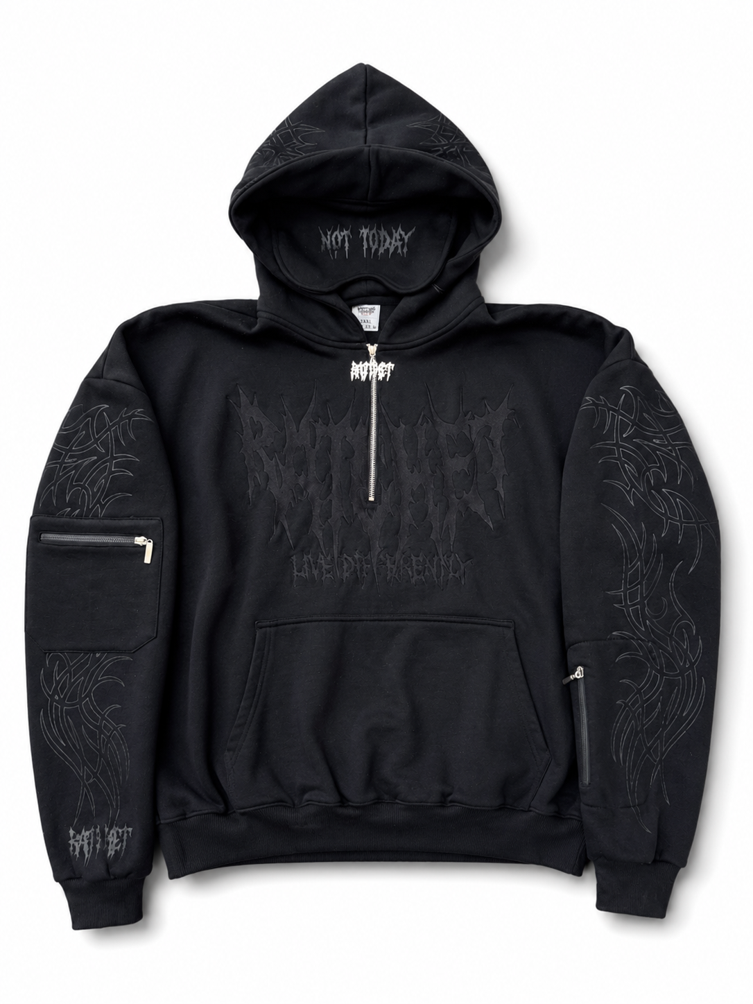 Not Today Hoodie Black (built in eye mask, 5 pockets, thumbholes, heavyweight)