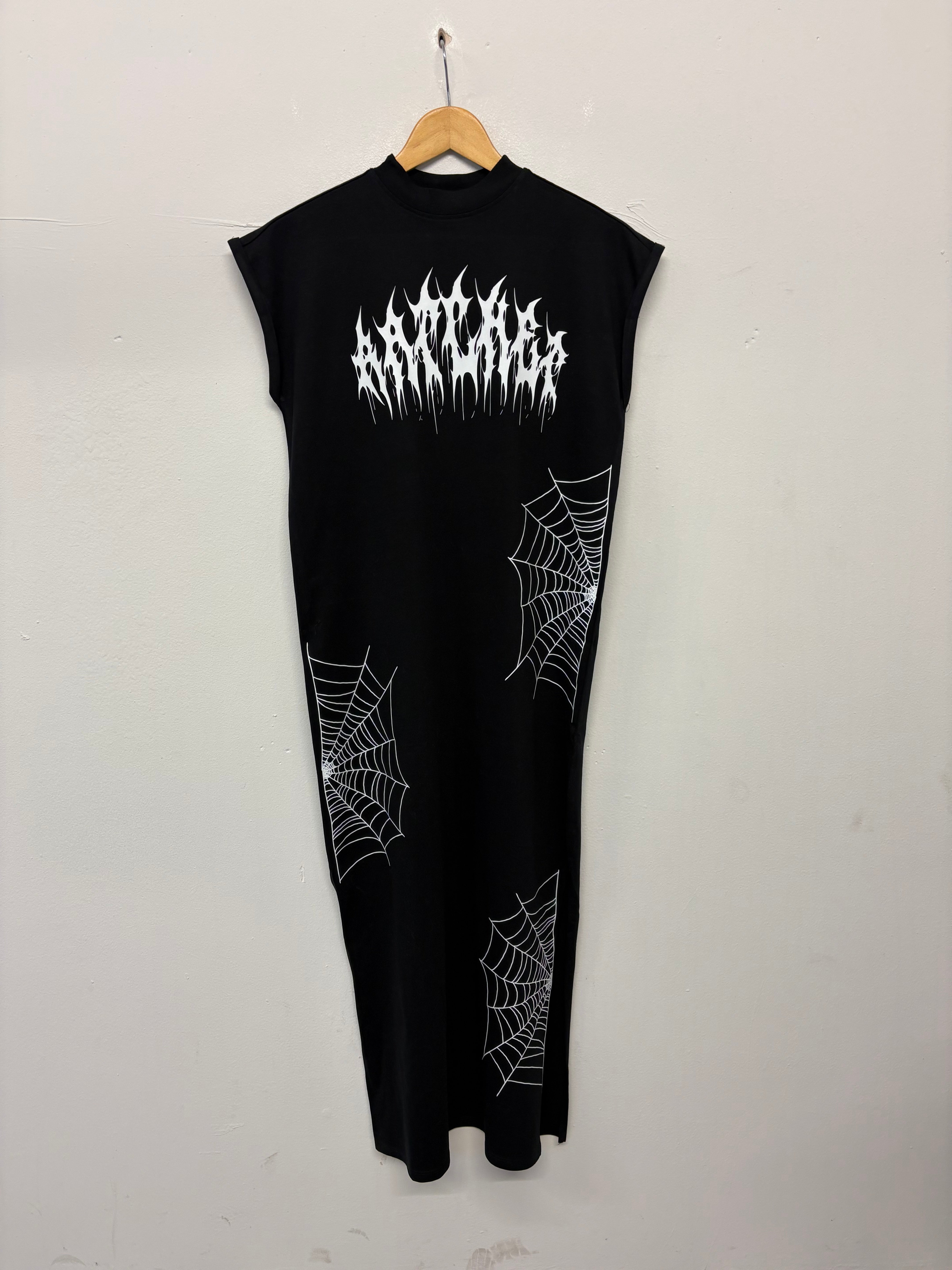 SALE LONG TEE DRESS BLACK COB WEB