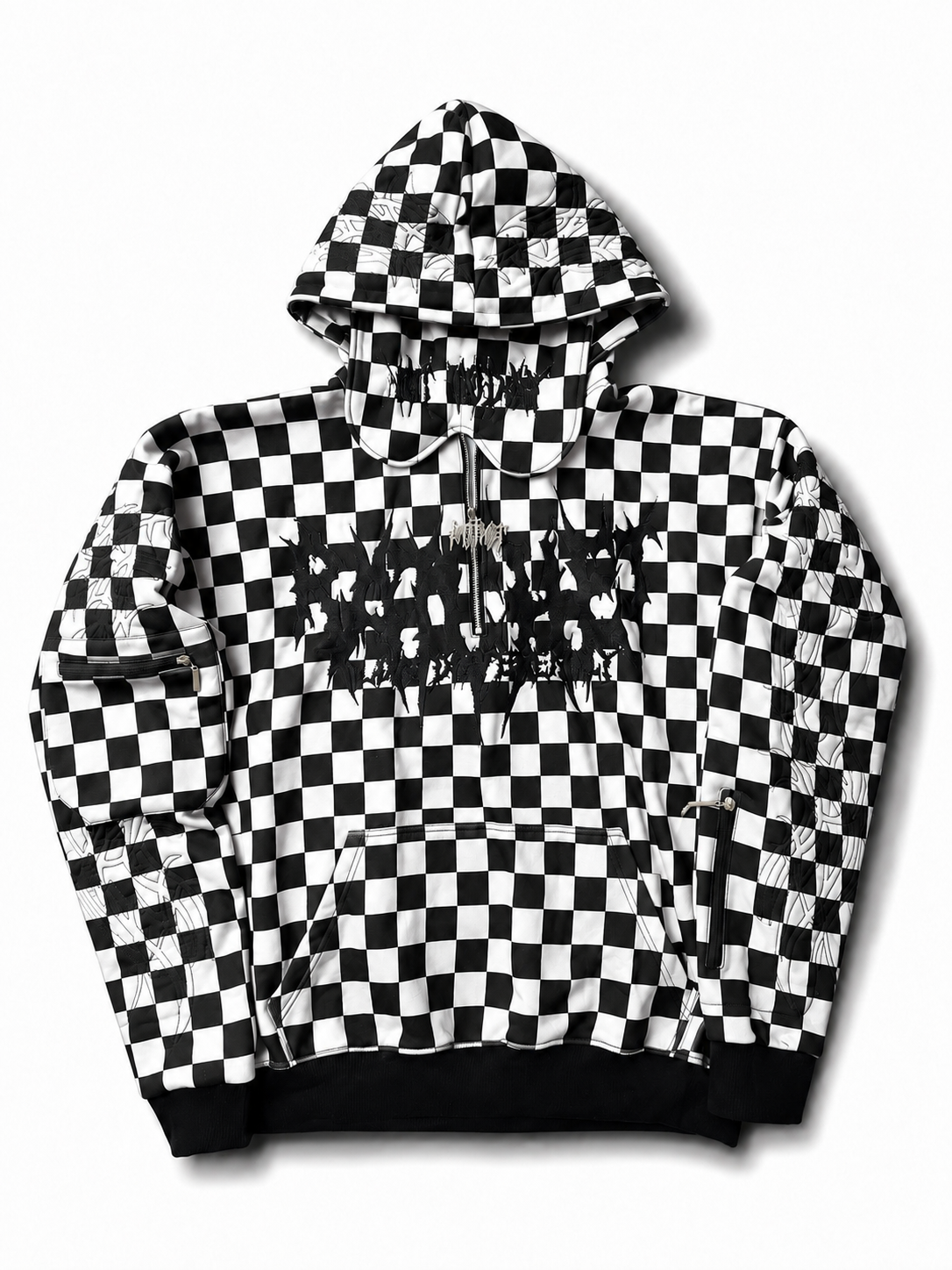 Not Today Hoodie Black & White Checker (built in eye mask, 5 pockets, thumbholes, heavyweight) pre order shipping end of September