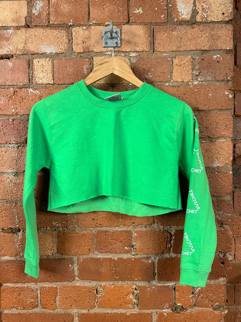 SALE Kids Large Green Sleeve Print Cropped Sweatshirt