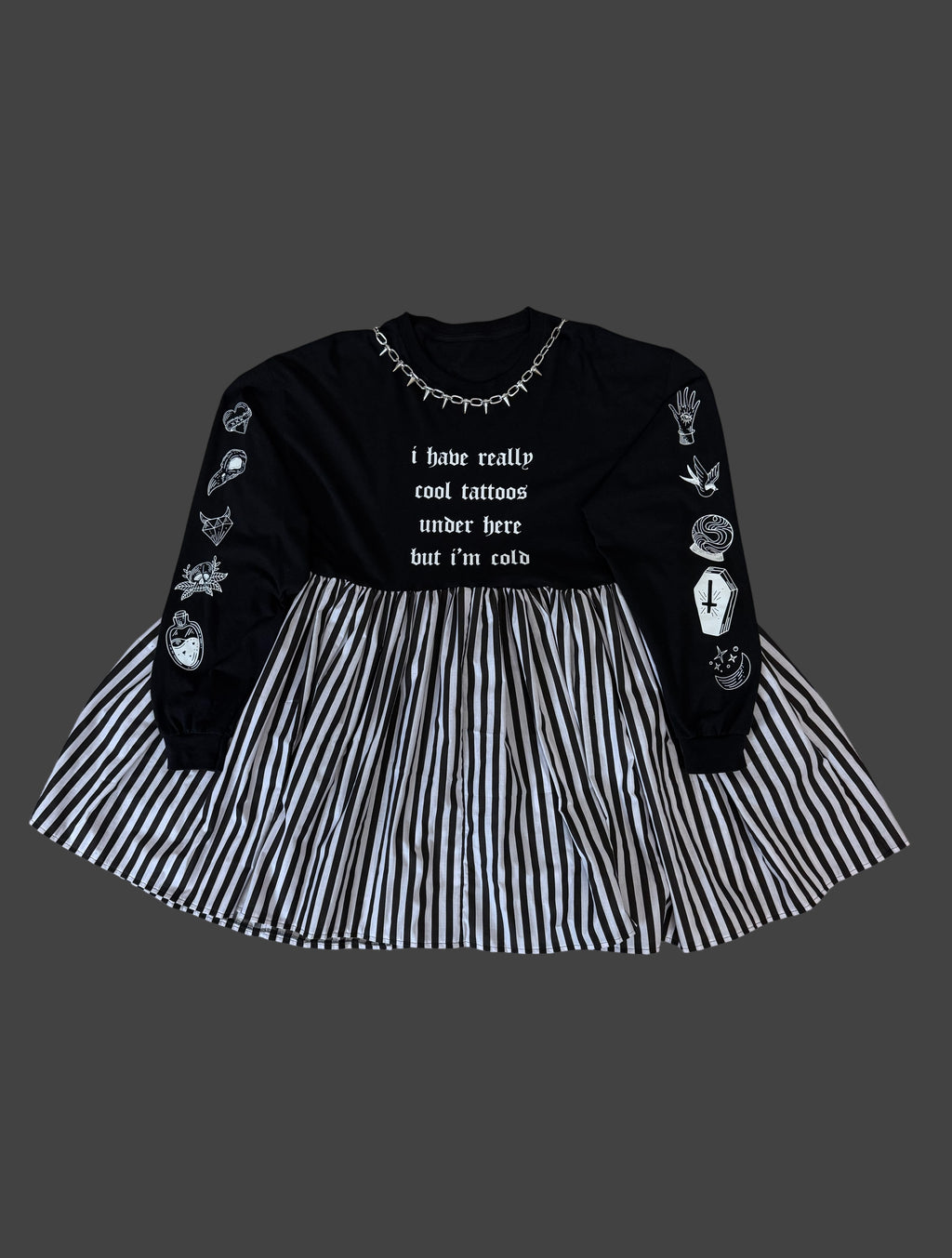 TATTOO LONG SLEEVE SMOCK DRESS