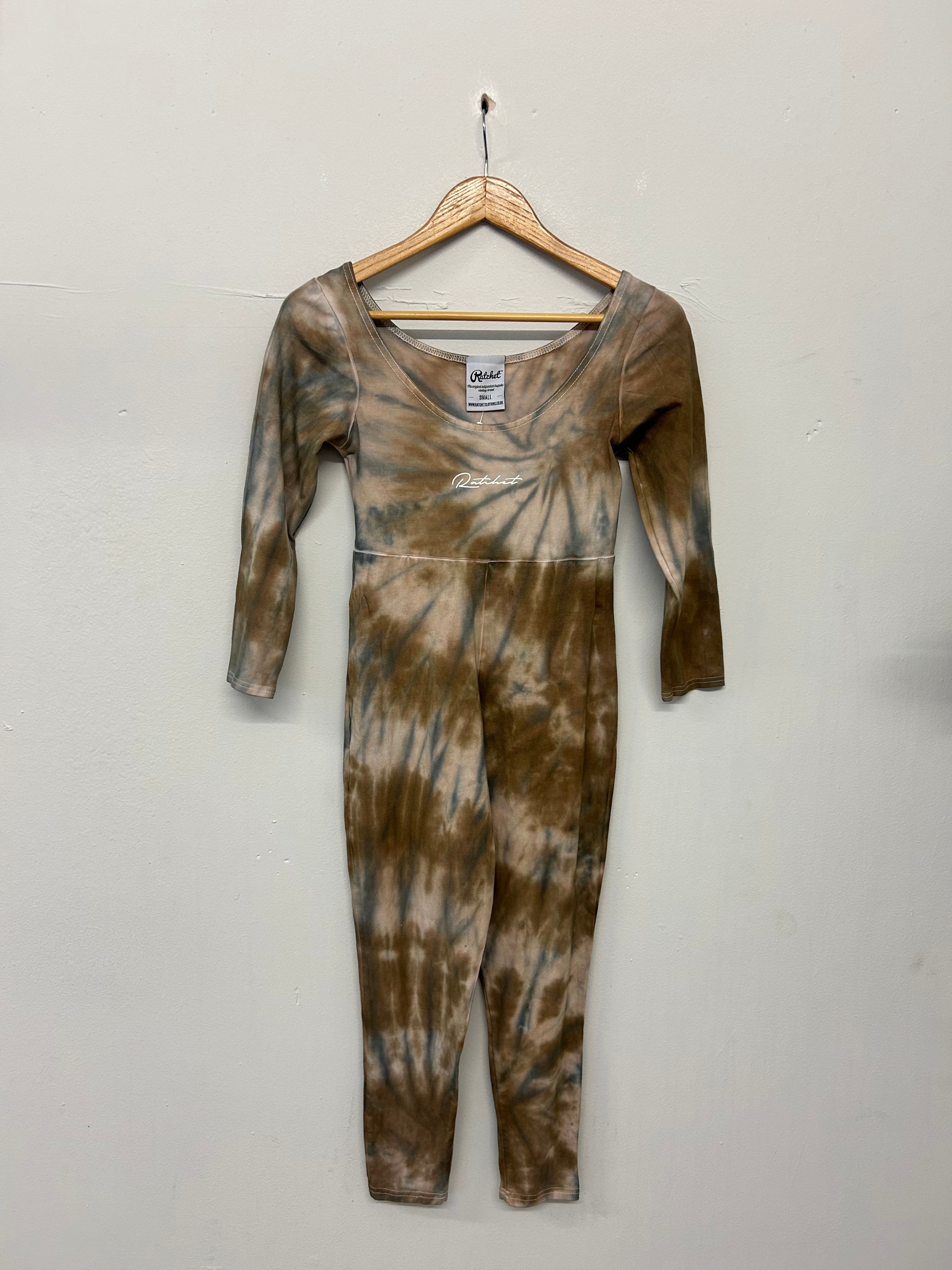 ADULTS BROWN TRIBAL TYE DYE CATSUIT SMALL