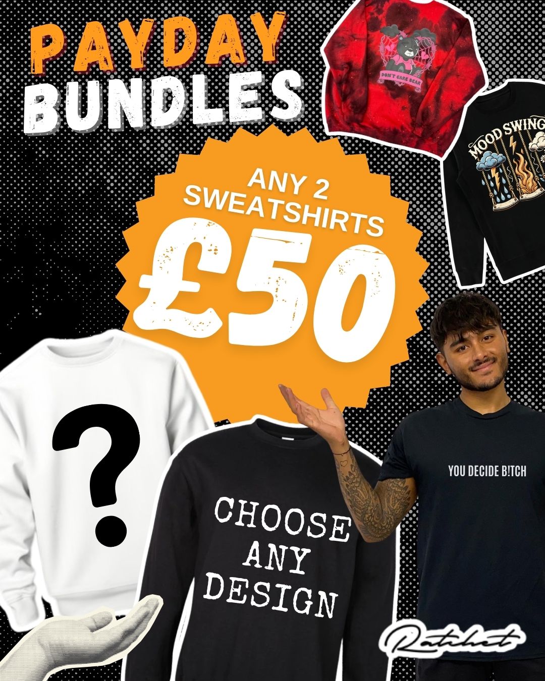 2 SWEATSHIRTS FOR £50 PAY DAY BUNDLE