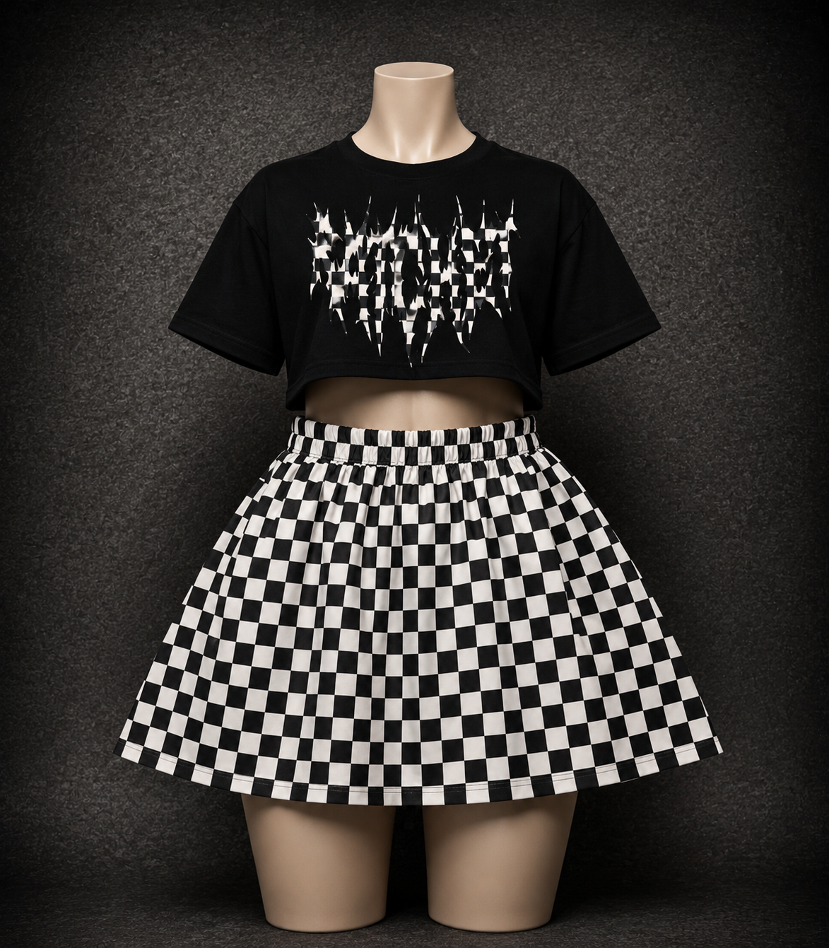 Black And White Checker Skirt & T