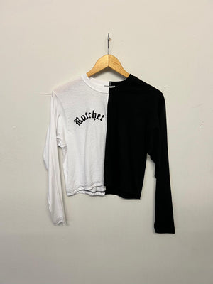 Adult Medium Black & White Panel Cropped T Shirt