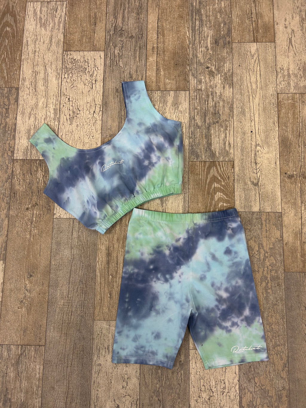 SALE BRA & CYCLE SHORTS COMBO GREEN/NAVY/BABY BLUE