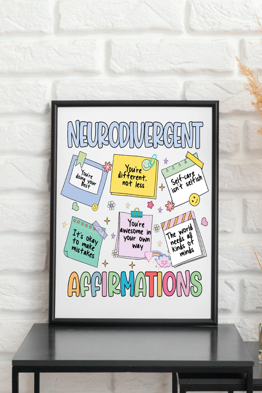 Neurodivergent Affirmations A4 Wall Print (with frame)