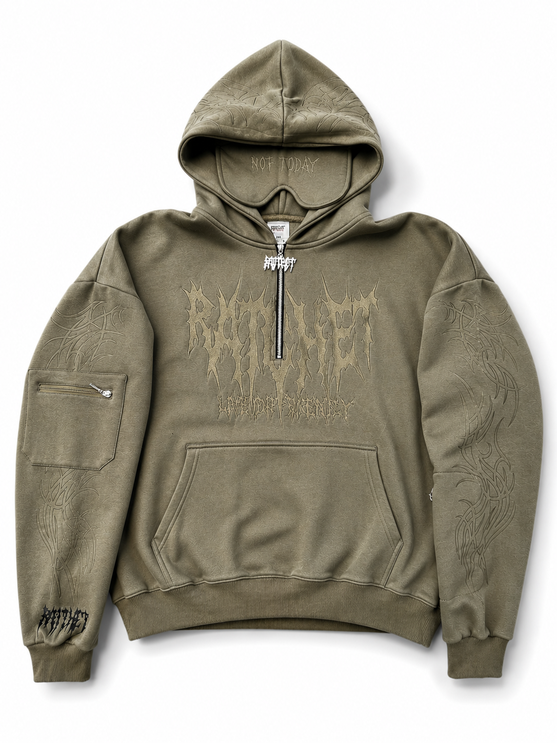 Not Today Hoodie Matcha (built in eye mask, 5 pockets, thumbholes, heavyweight)