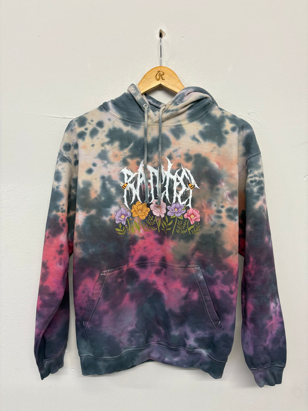 SALE HOOD TYE DYE PEACH BLACK RED RATCHET FLOWERS PRINT  MEDIUM