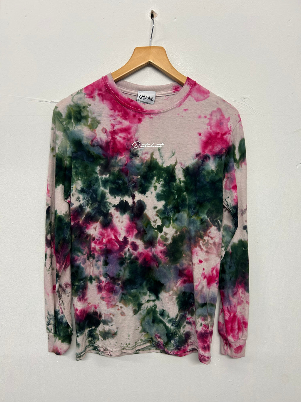 SALE PINK/OLIVE ICE DYE LONG SLEEVE TEE SMALL