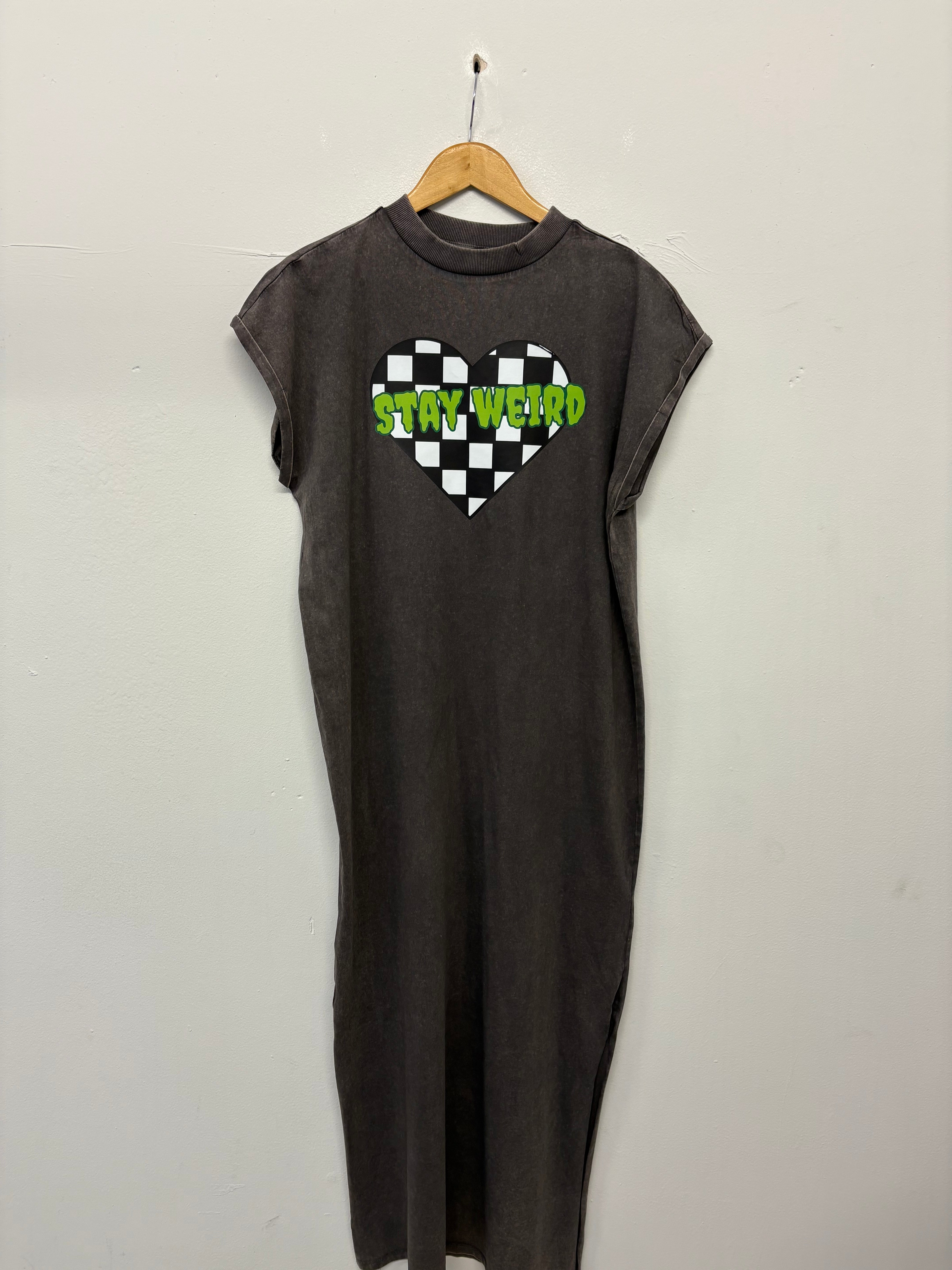 SALE LONG TEE DRESS ACID WASH STAY WEIRD XL