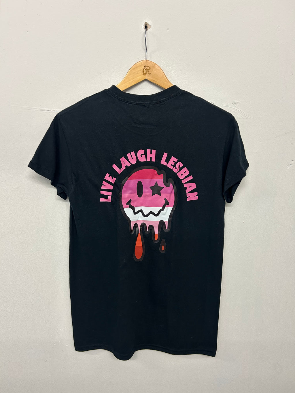 SALE LIVE LAUGH LESBIAN BLACK TEE SMALL